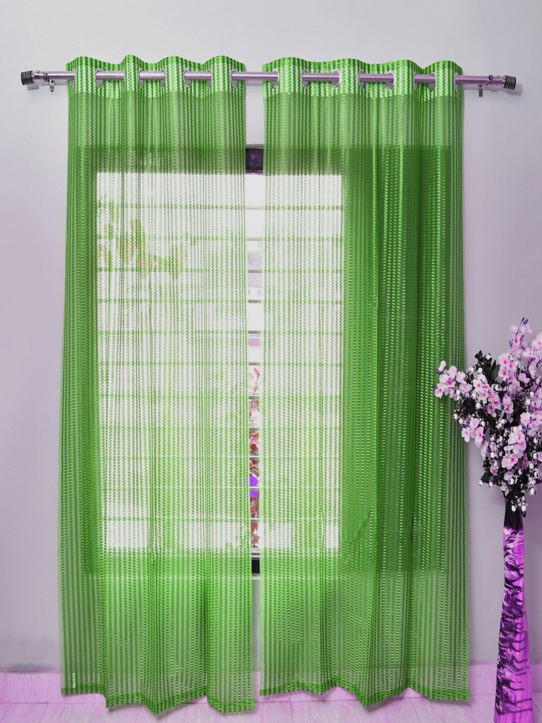 

Homefab India Set of 4 Sheer Door Curtain, Green