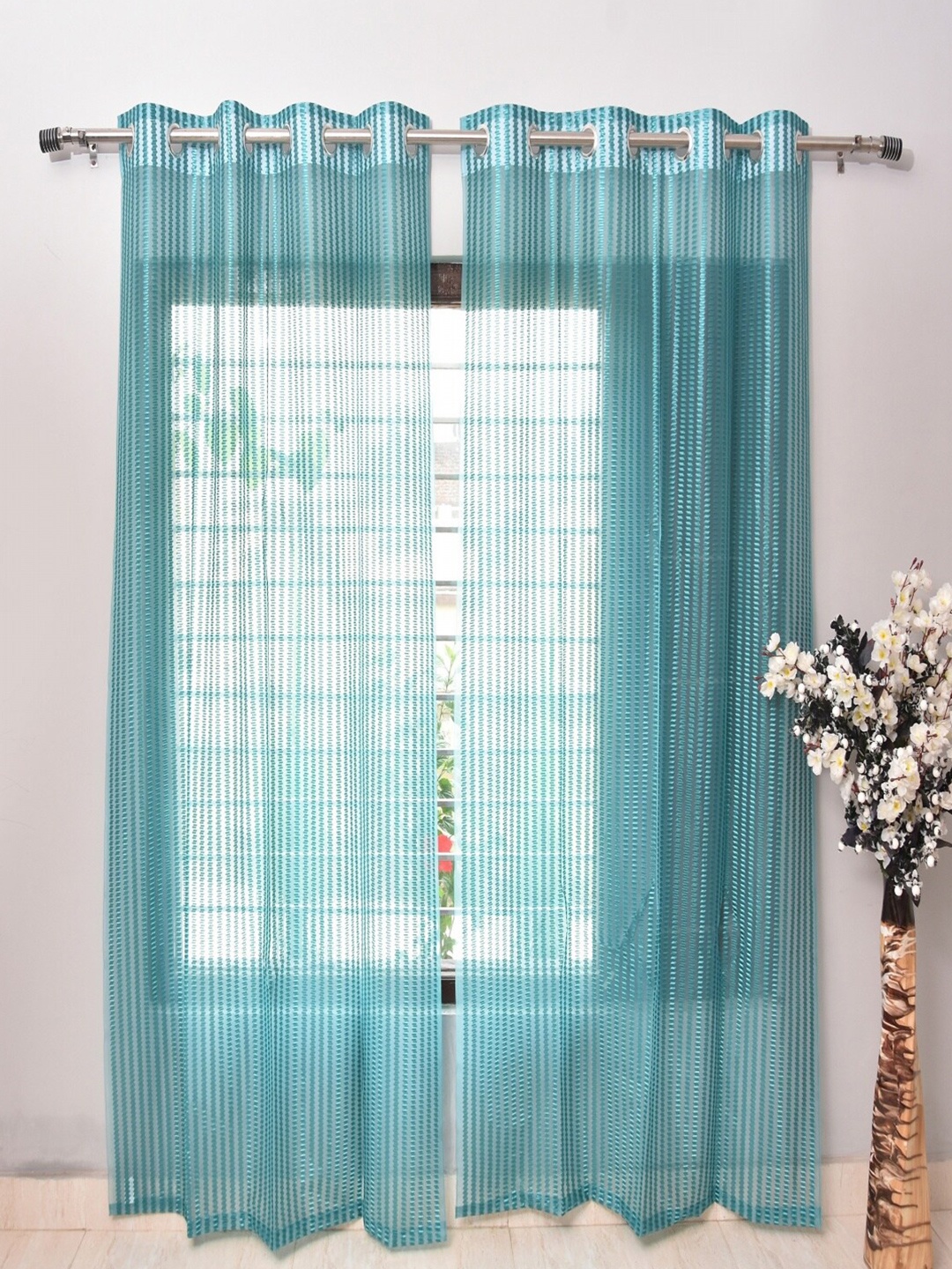 

Homefab India Set of 2 Sheer Long Door Curtain, Turquoise blue