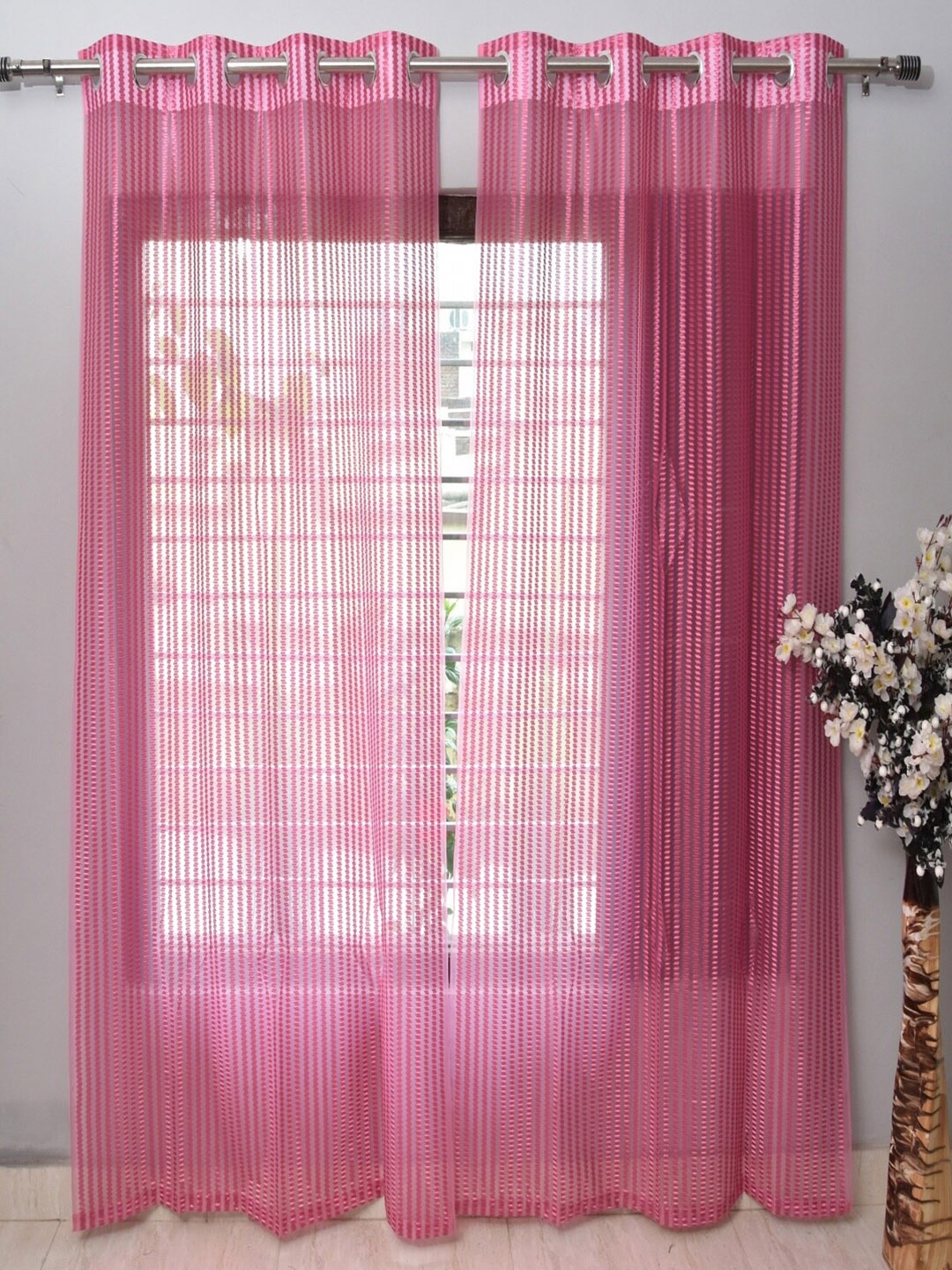 

Homefab India Polyester Set of 4 Sheer Window Curtain, Pink