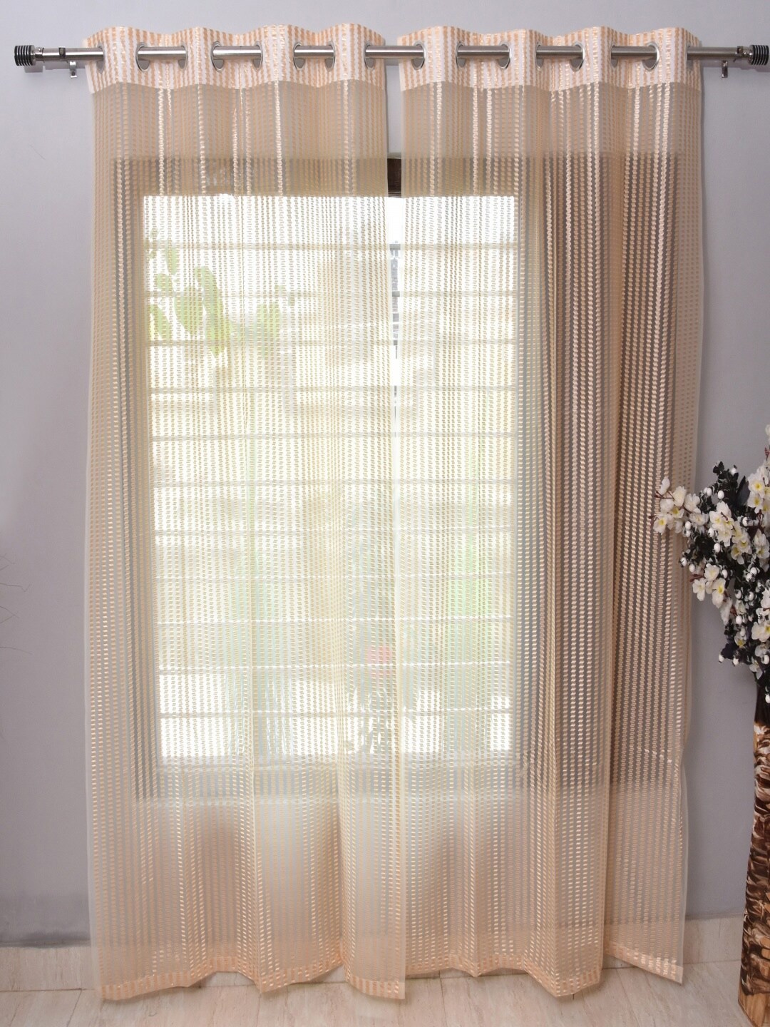 

Homefab India Set of 4 Sheer Window Curtains, Beige