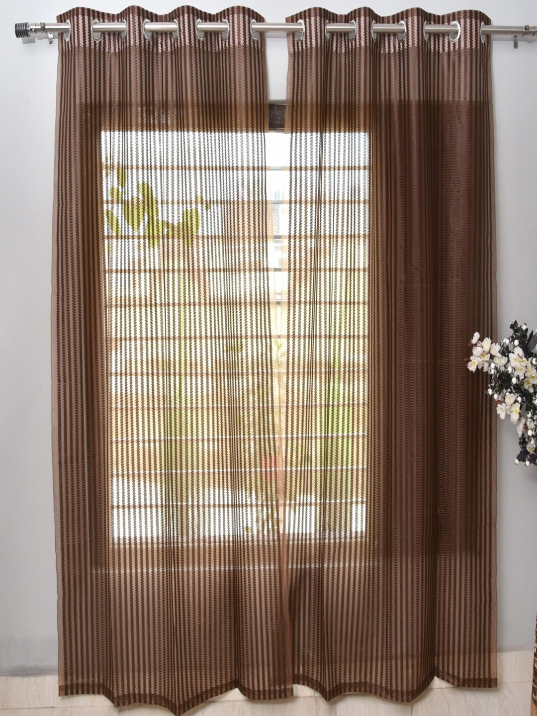 

Homefab India Set of 4 Sheer Window Curtain, Brown