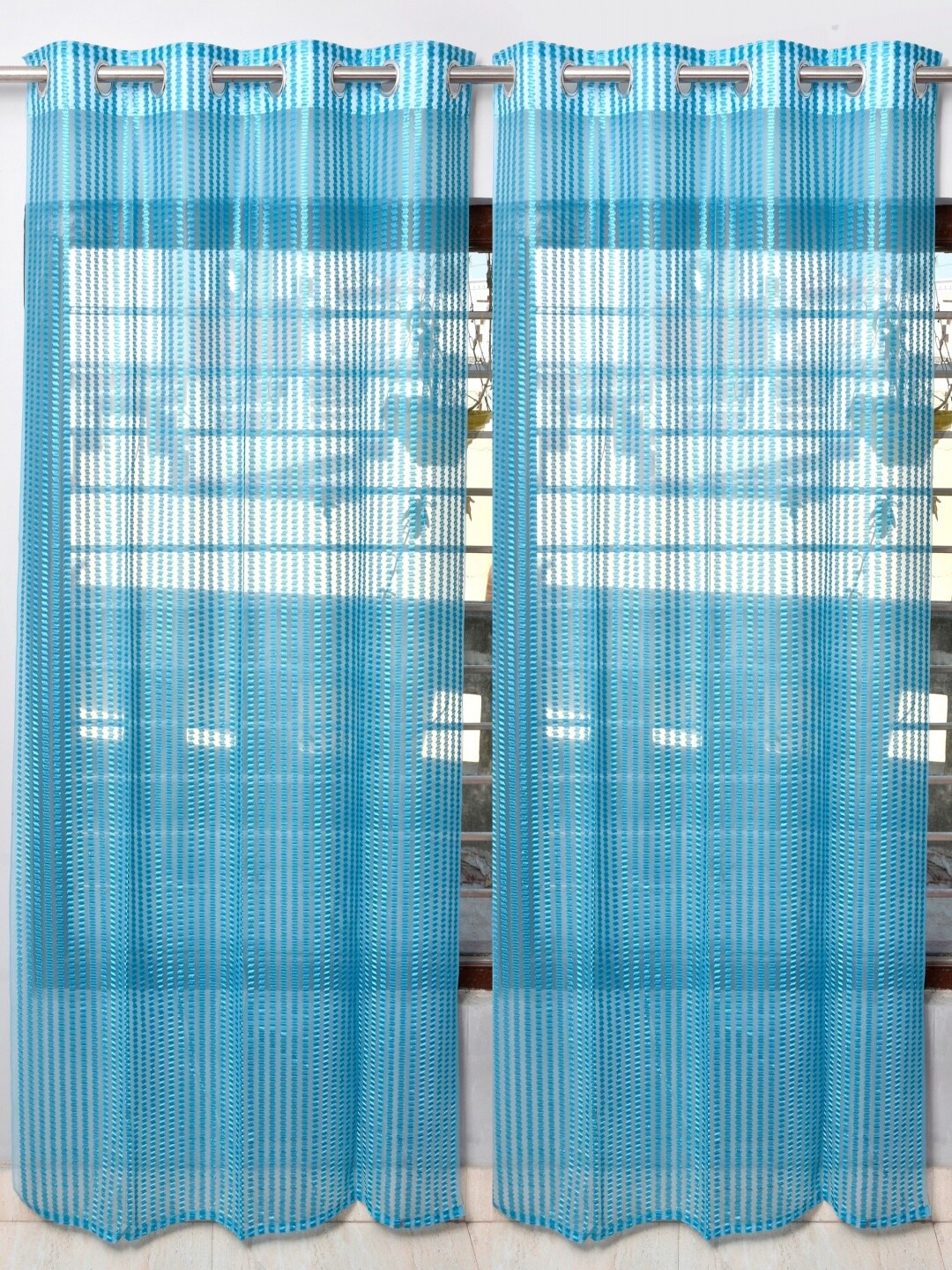 

Homefab India Set of 4 Sheer Long Door Curtain, Blue