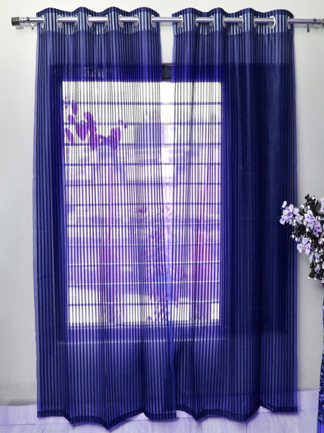 

Homefab India Polyester Set of 4 Sheer Long Door Curtain, Navy blue