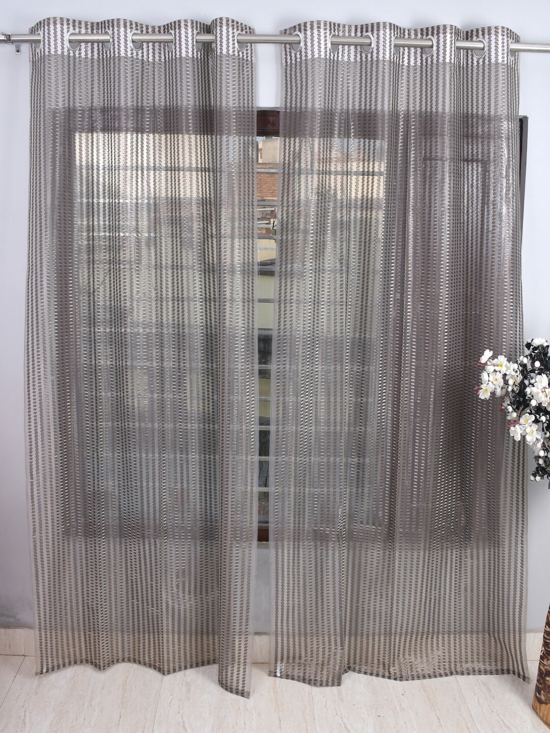 

Homefab India Set of 4 Sheer Long Door Curtain, Grey