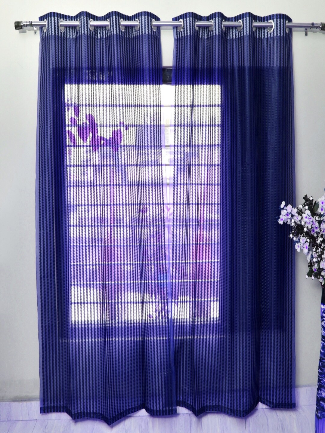 

Homefab India Set of 4 Sheer Window Curtains, Navy blue