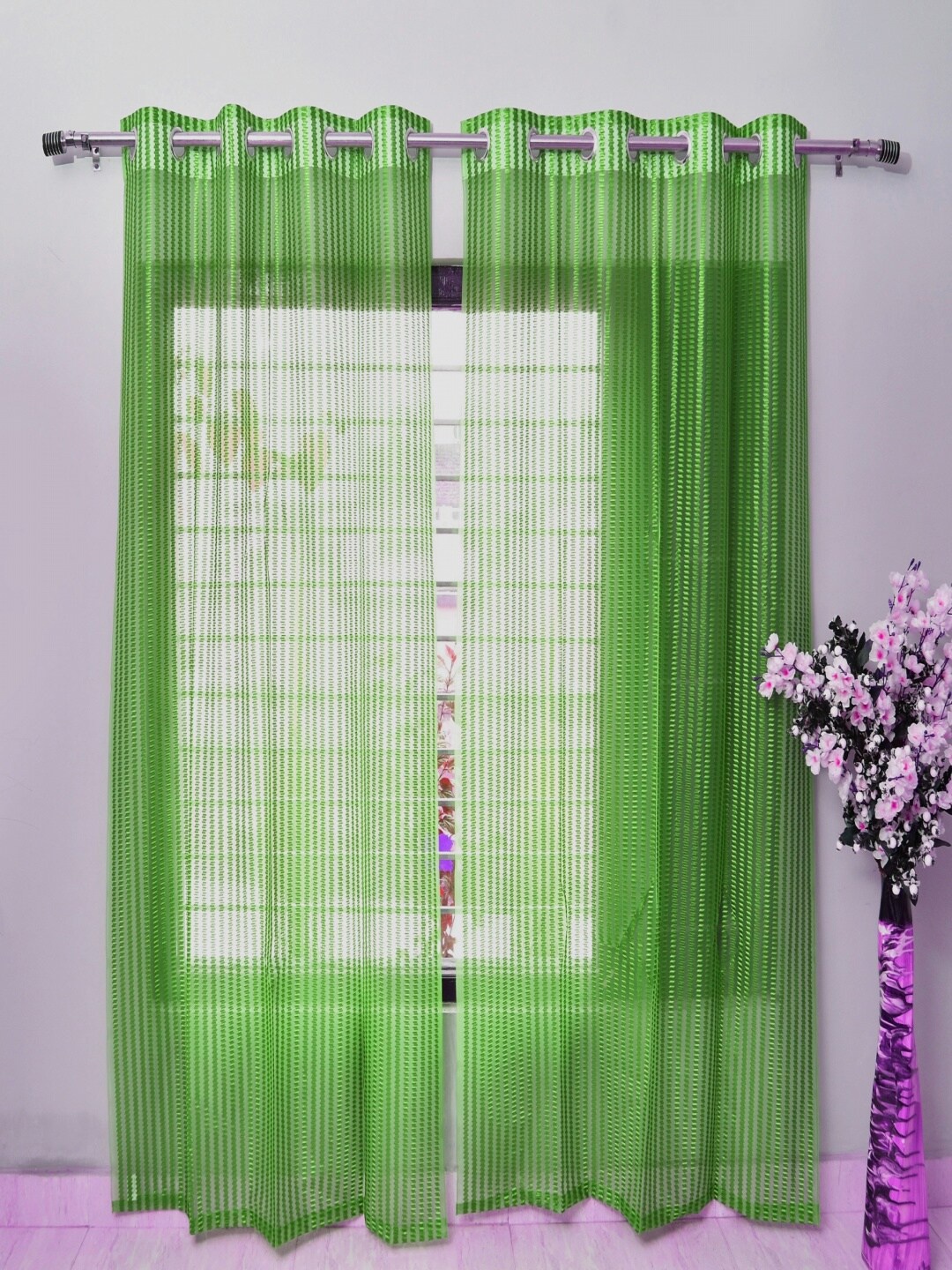 

Homefab India Polyester Set of 4 Sheer Long Door Curtain, Green