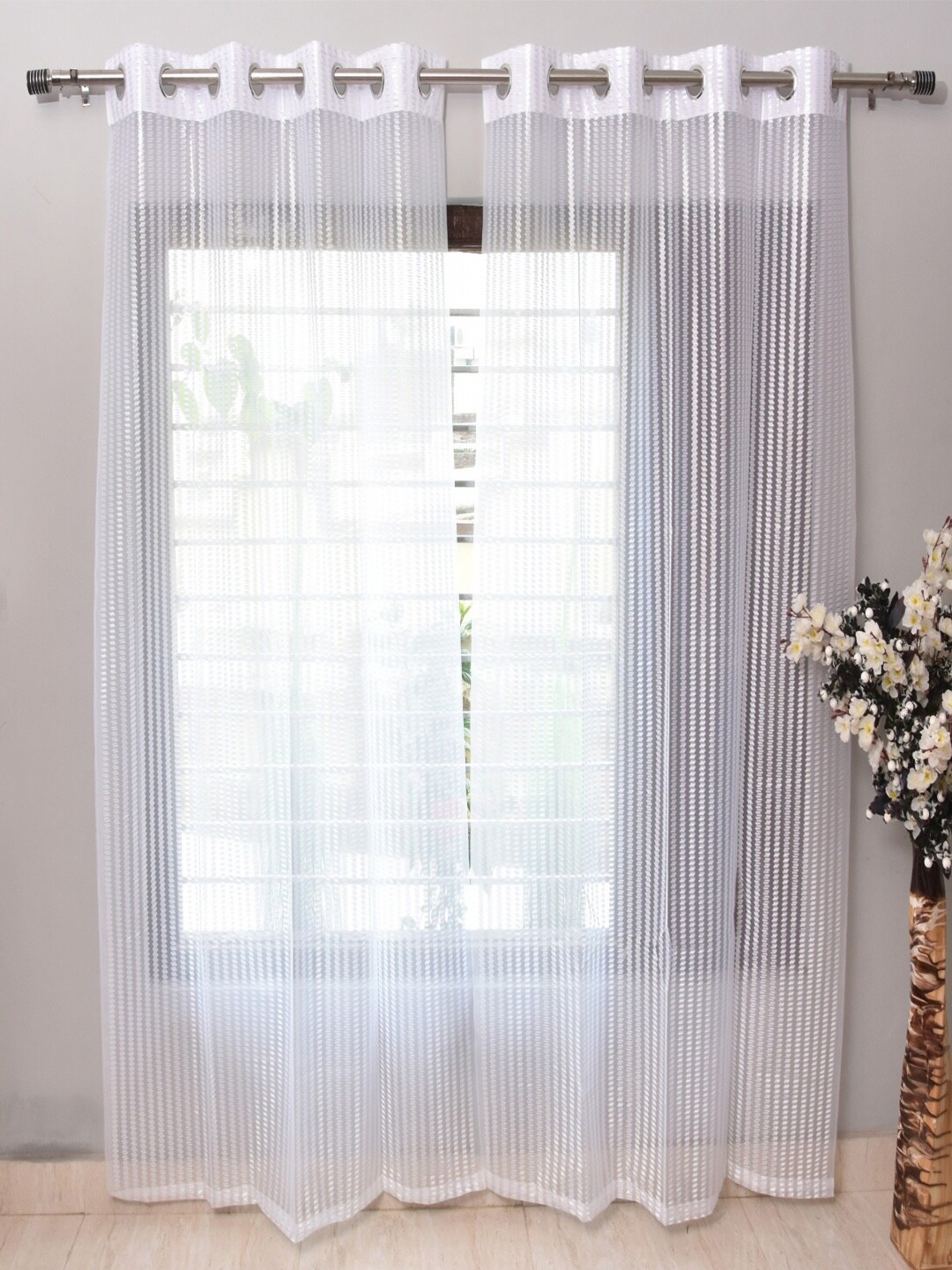 

Homefab India Set of 4 Sheer Long Door Curtain, White