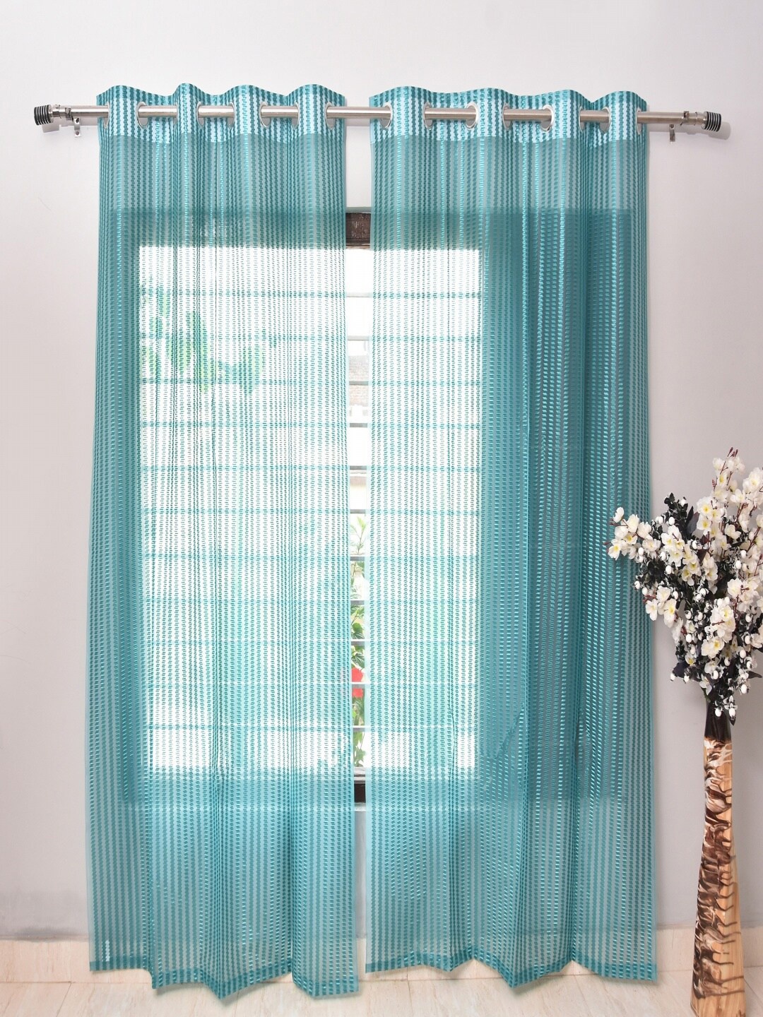 

Homefab India Set of 4 Sheer Door Curtain, Turquoise blue