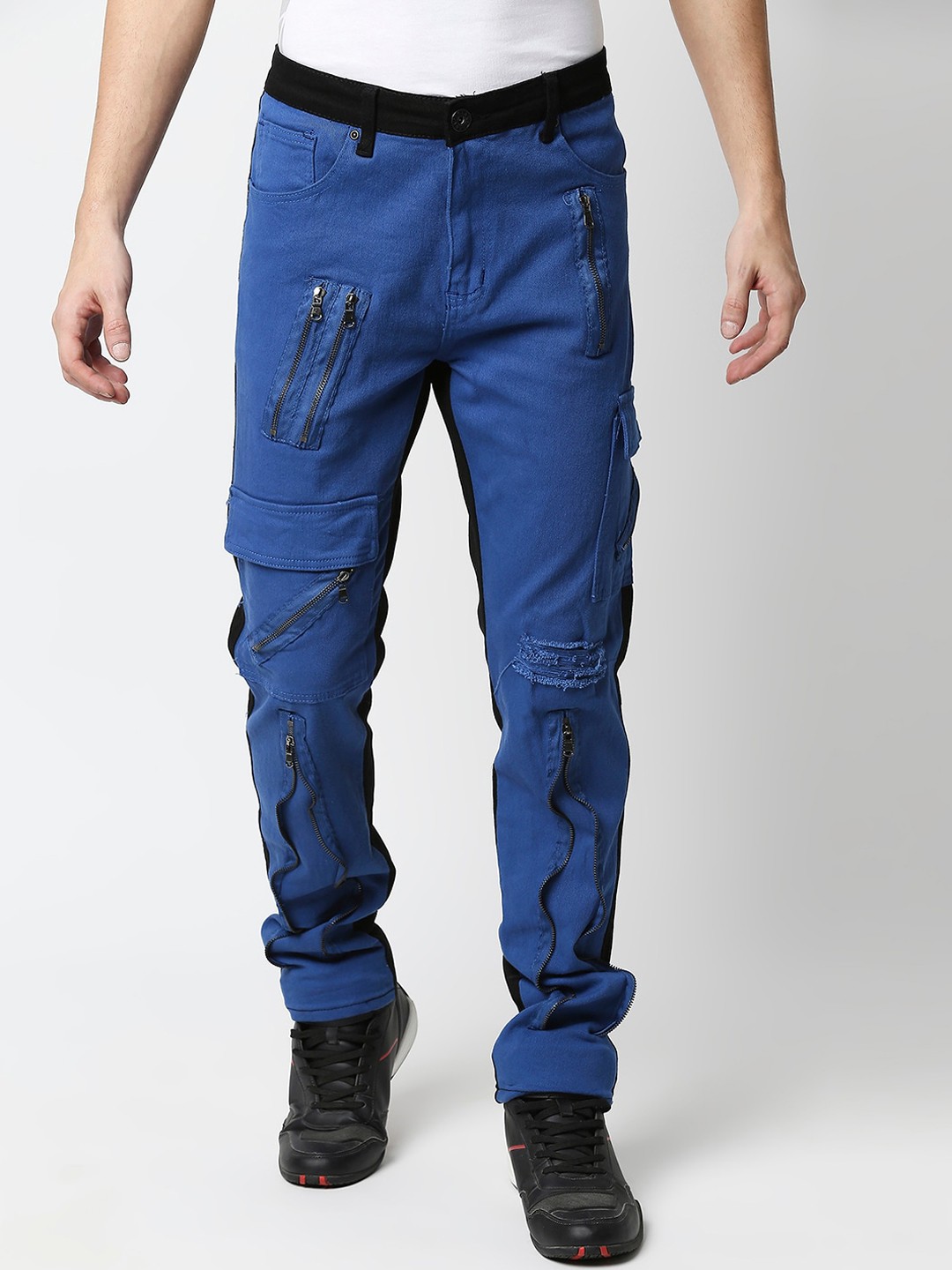 

WAIMEA Men Black & Blue Skinny Fit Colourblocked Stretchable Jeans