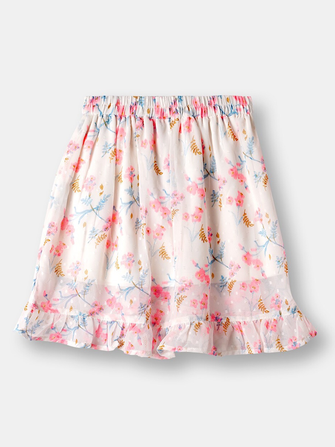 

R&B Girls Blue & Off-White Printed Flared Above Knee Pure Cotton Skirt