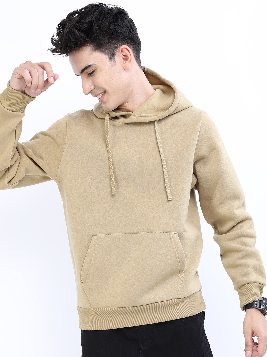 

HIGHLANDER Men Tan Solid Hooded Sweatshirt