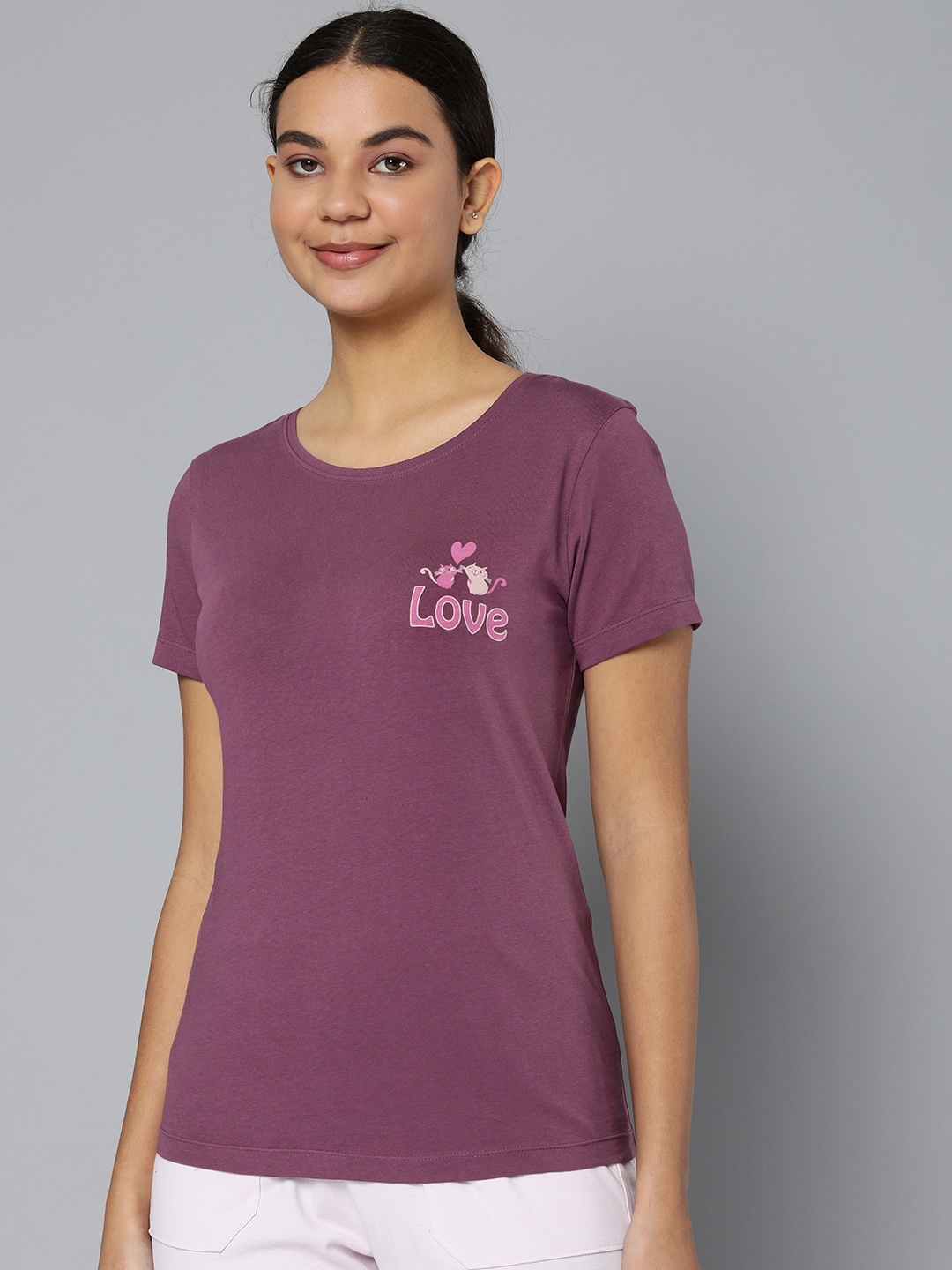 

HERE&NOW Women Purple Solid T-shirt