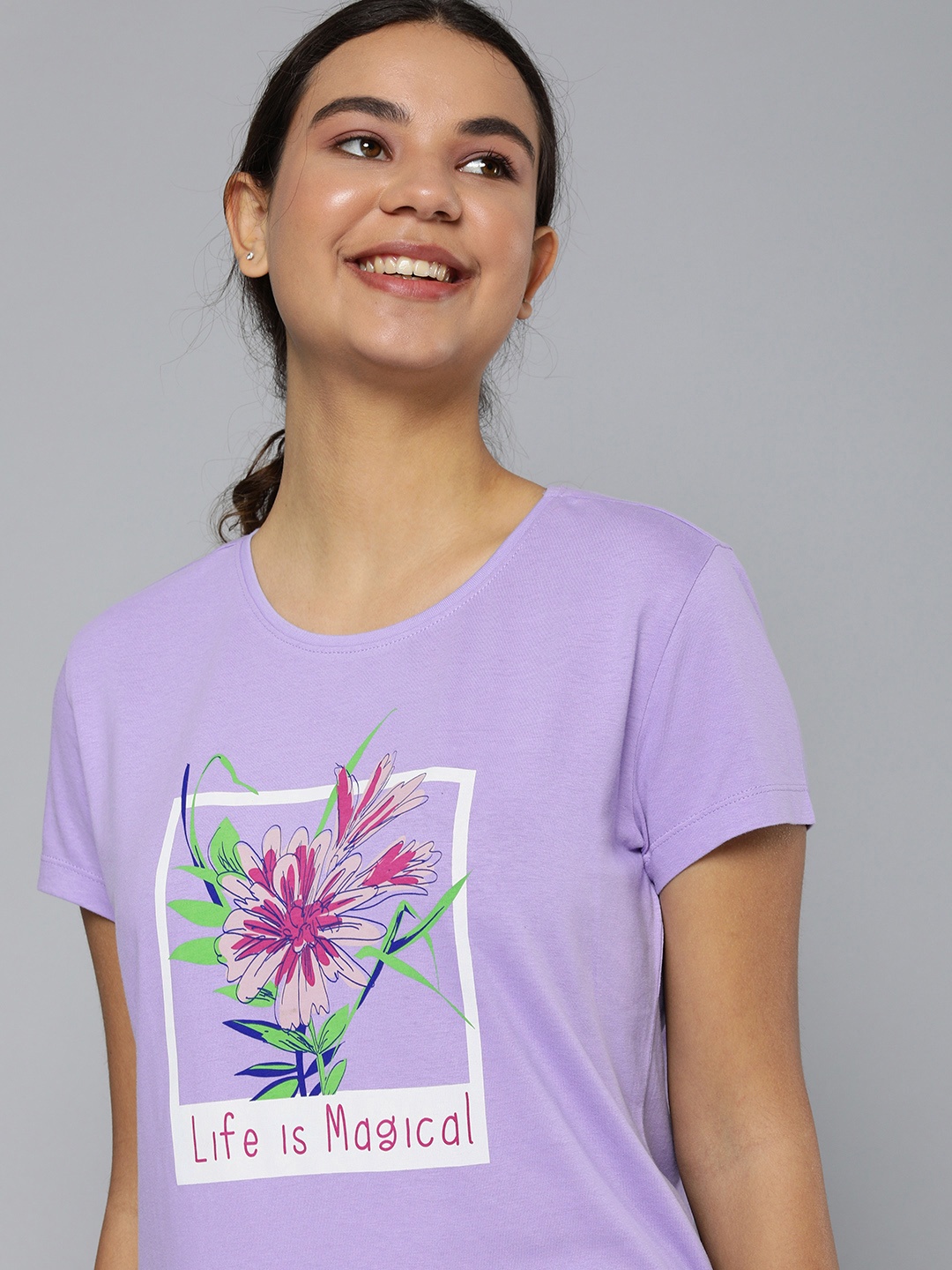 

HERE&NOW Women Lavender & White Graphic Printed T-shirt