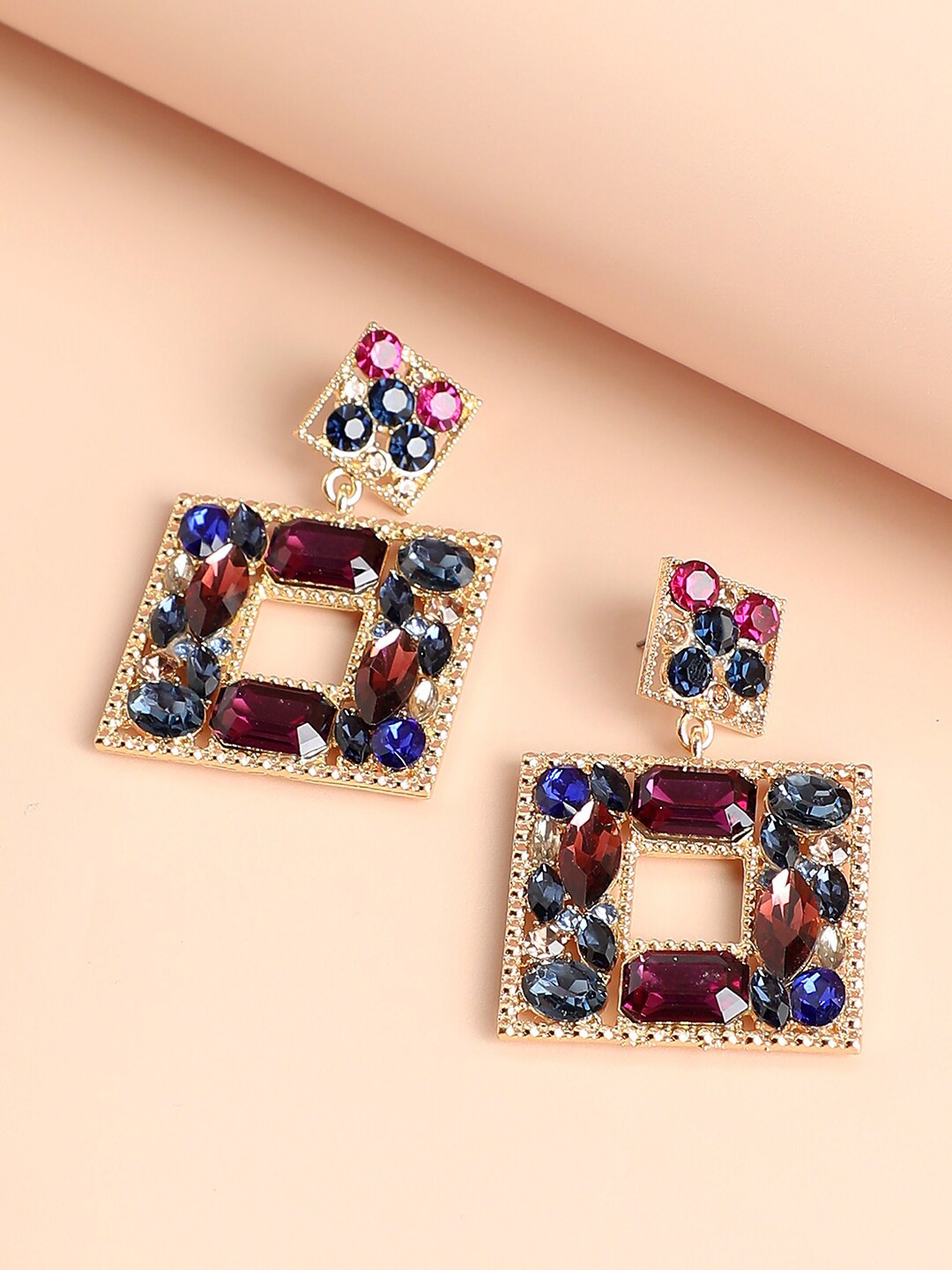 

SOHI Pink Gold-Plated Contemporary Drop Earrings