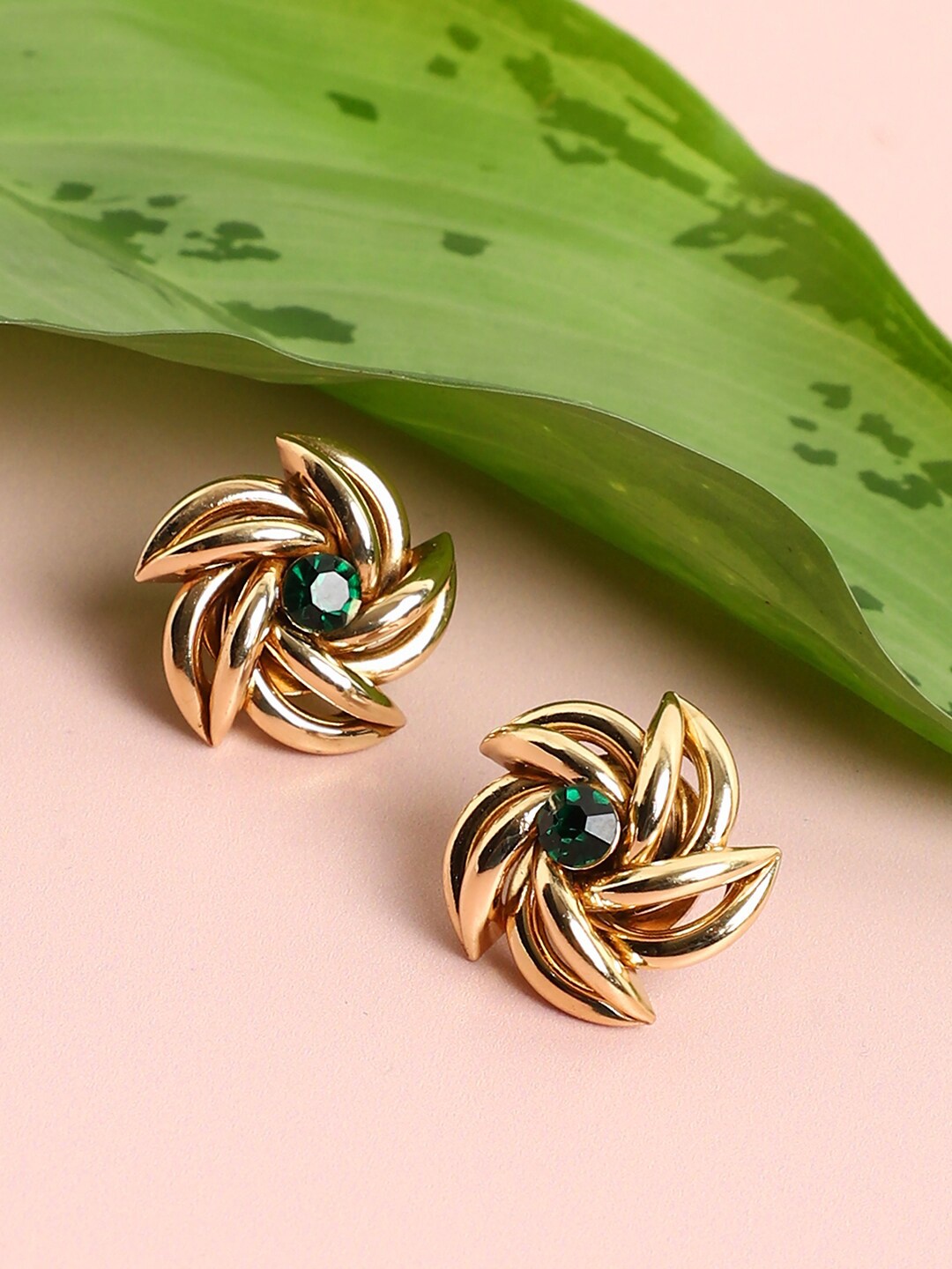 

SOHI Stone Gold Plated Contemporary Studs Earrings, Green