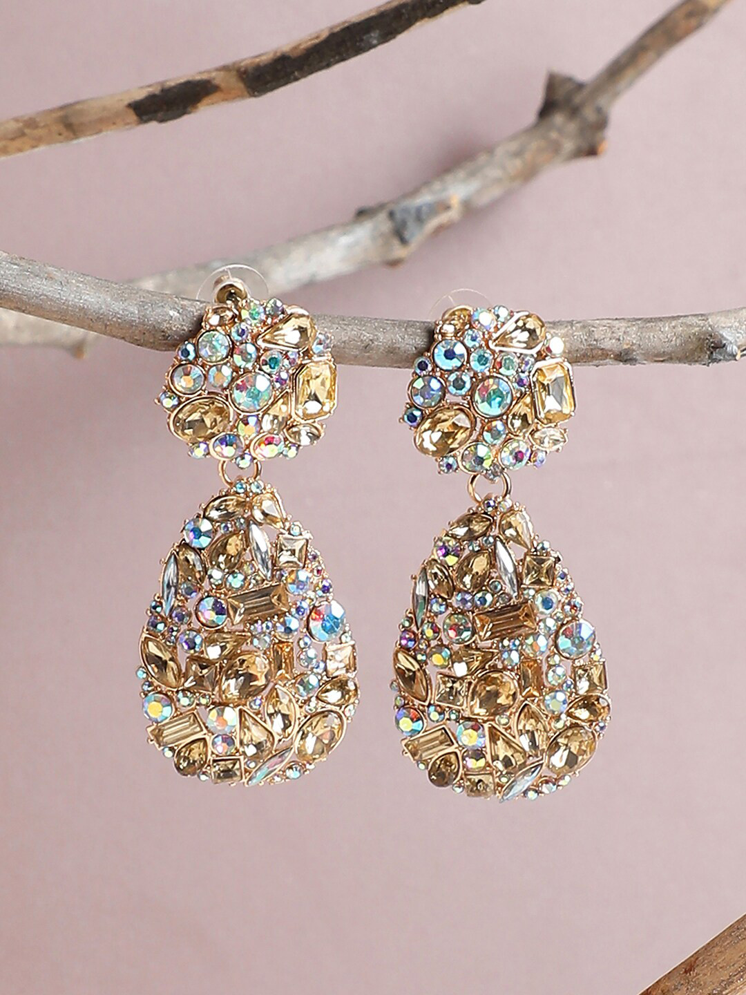 

SOHI Gold-Toned Stones Contemporary Drop Earrings
