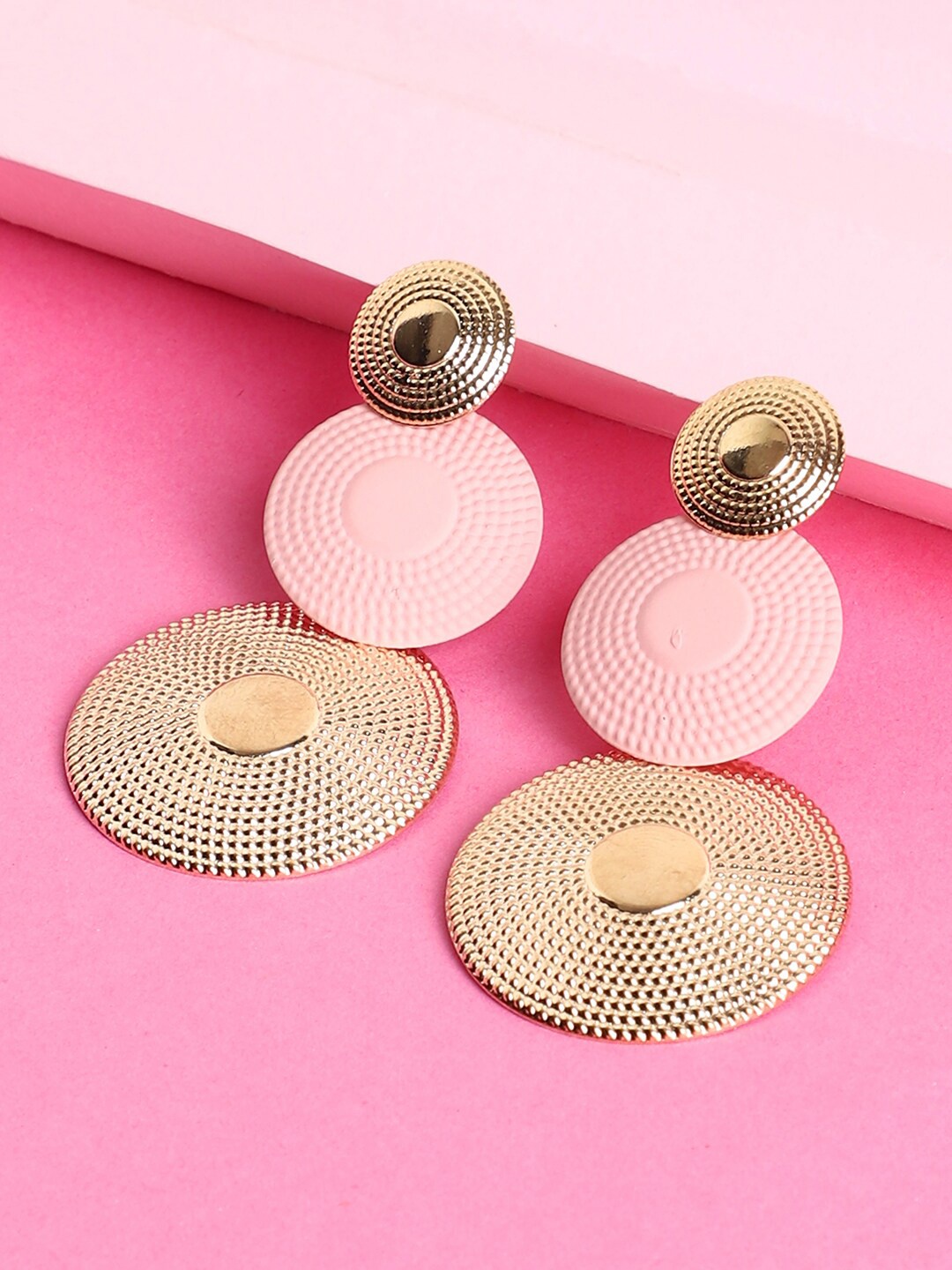 

SOHI Gold Plated Contemporary Drop Earrings, Pink