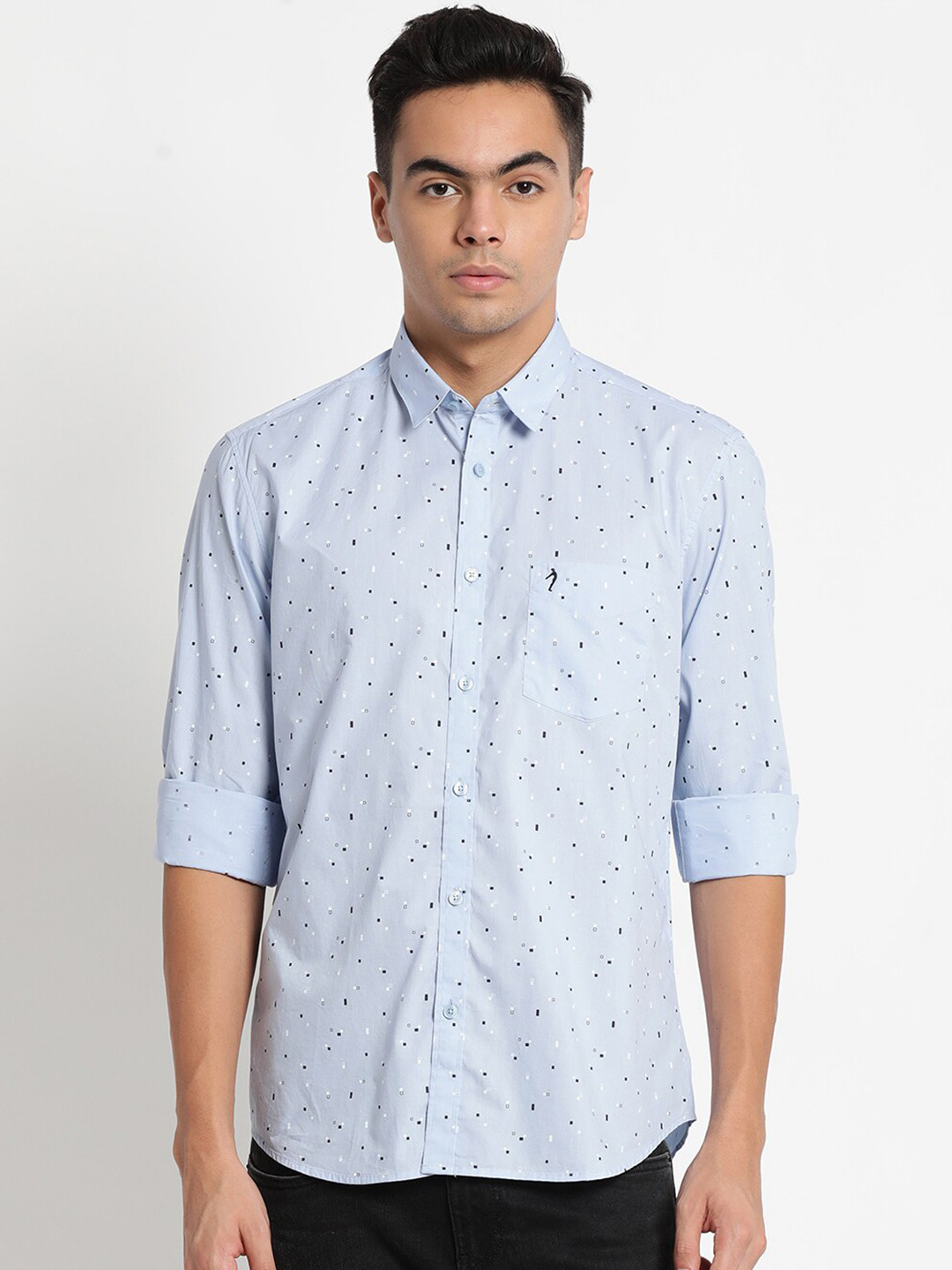 

Indian Terrain Plus Size Men Blue Chiseled Slim Fit Printed Pure Cotton Casual Shirt