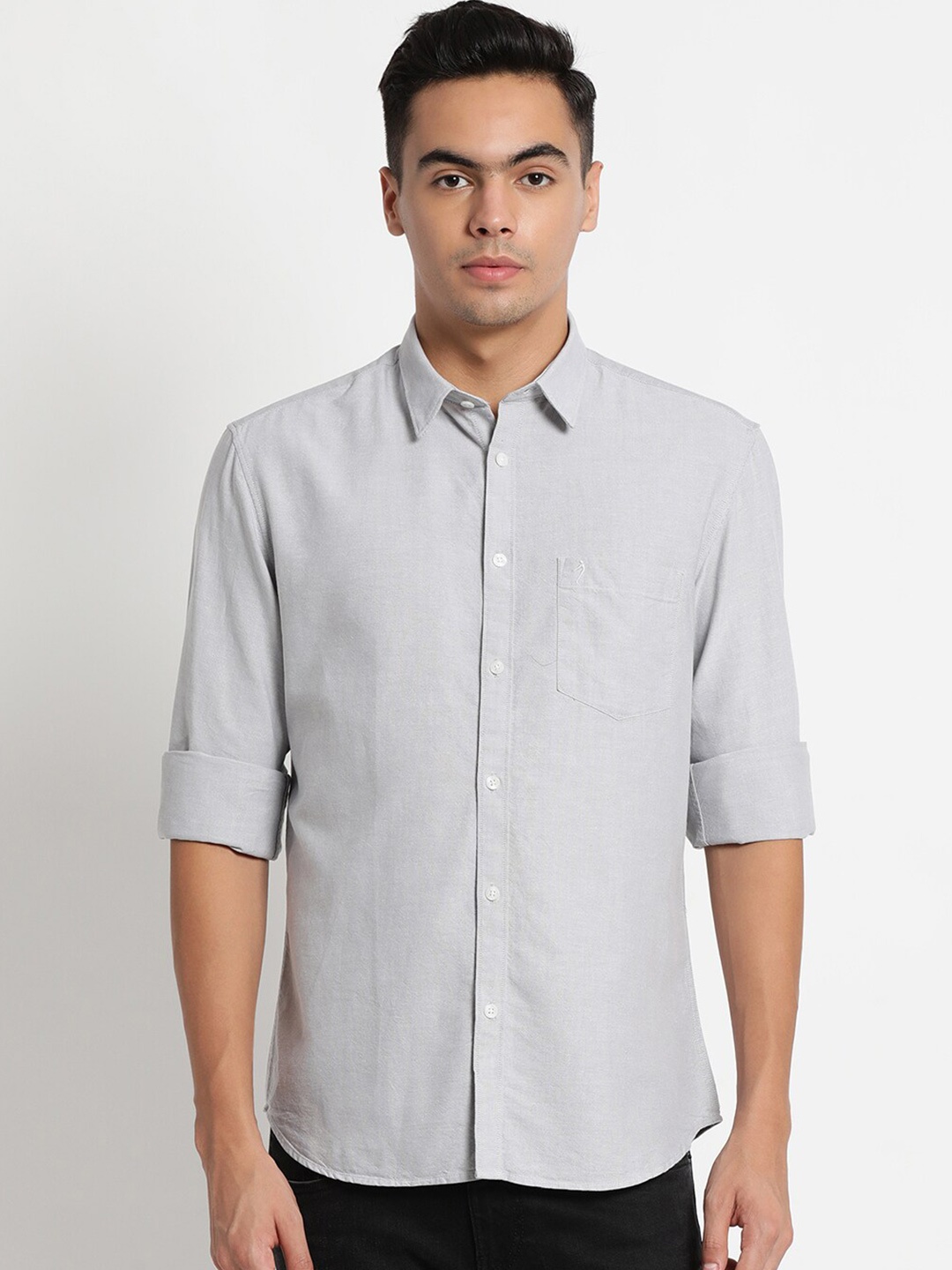 

Indian Terrain Plus Size Men Grey Chiseled Slim Fit Pure Cotton Casual Shirt