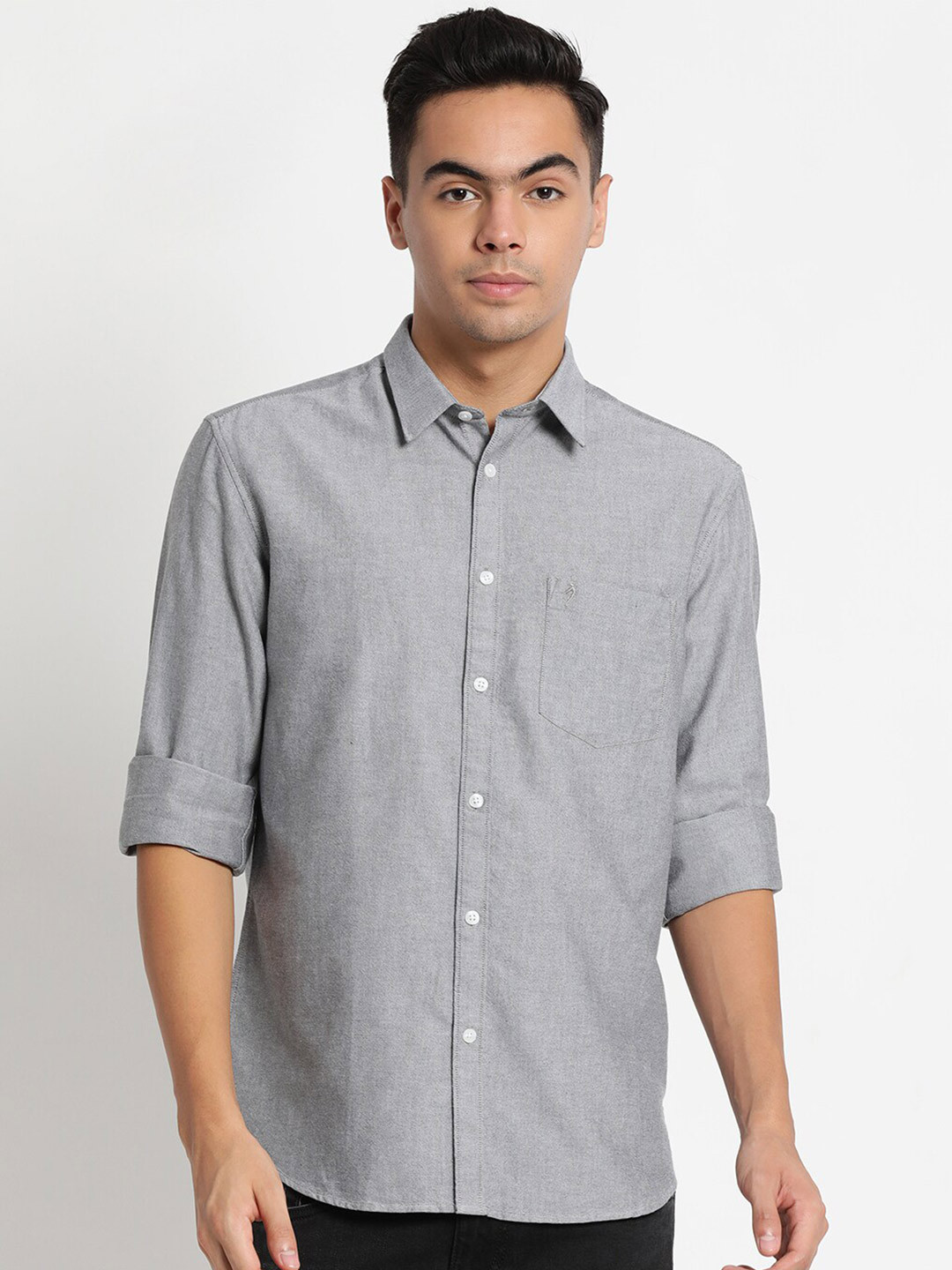 

Indian Terrain Plus Size Men Grey Chiseled Slim Fit Pure Cotton Casual Shirt