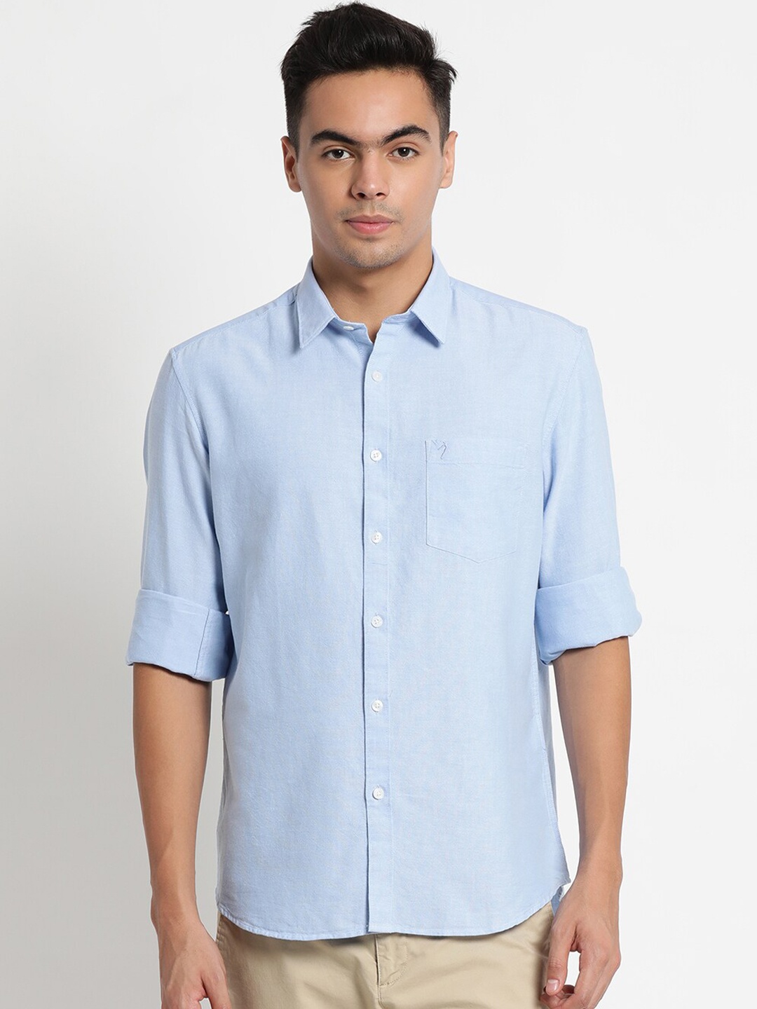 

Indian Terrain Plus Size Men Blue Chiseled Slim Fit Pure Cotton Casual Shirt