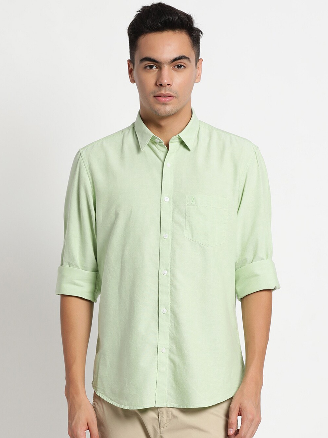 

Indian Terrain Men Sea Green Chiseled Slim Fit Pure Cotton Casual Shirt