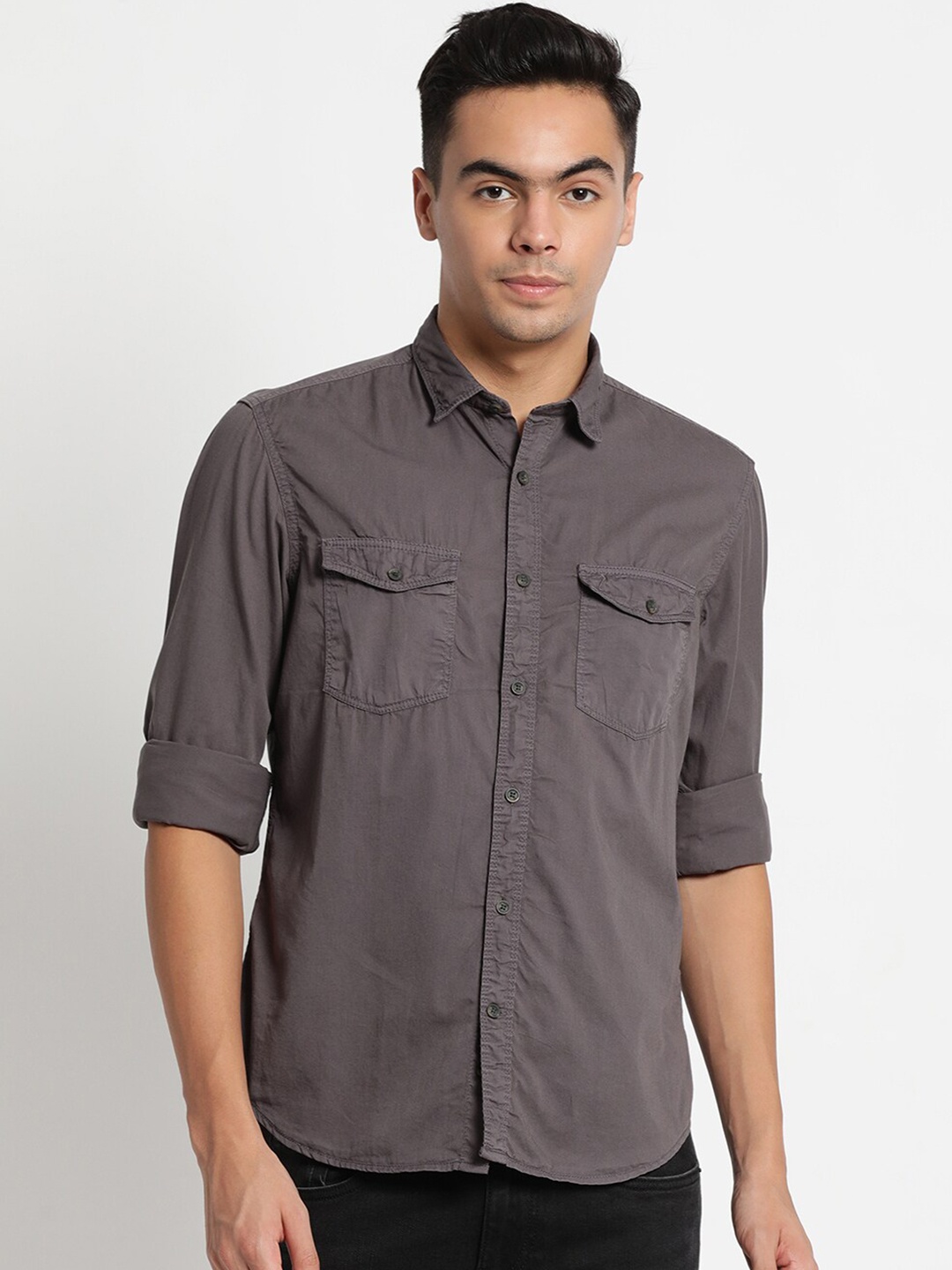 

Indian Terrain Men Grey Chiseled Slim Fit Pure Cotton Casual Shirt