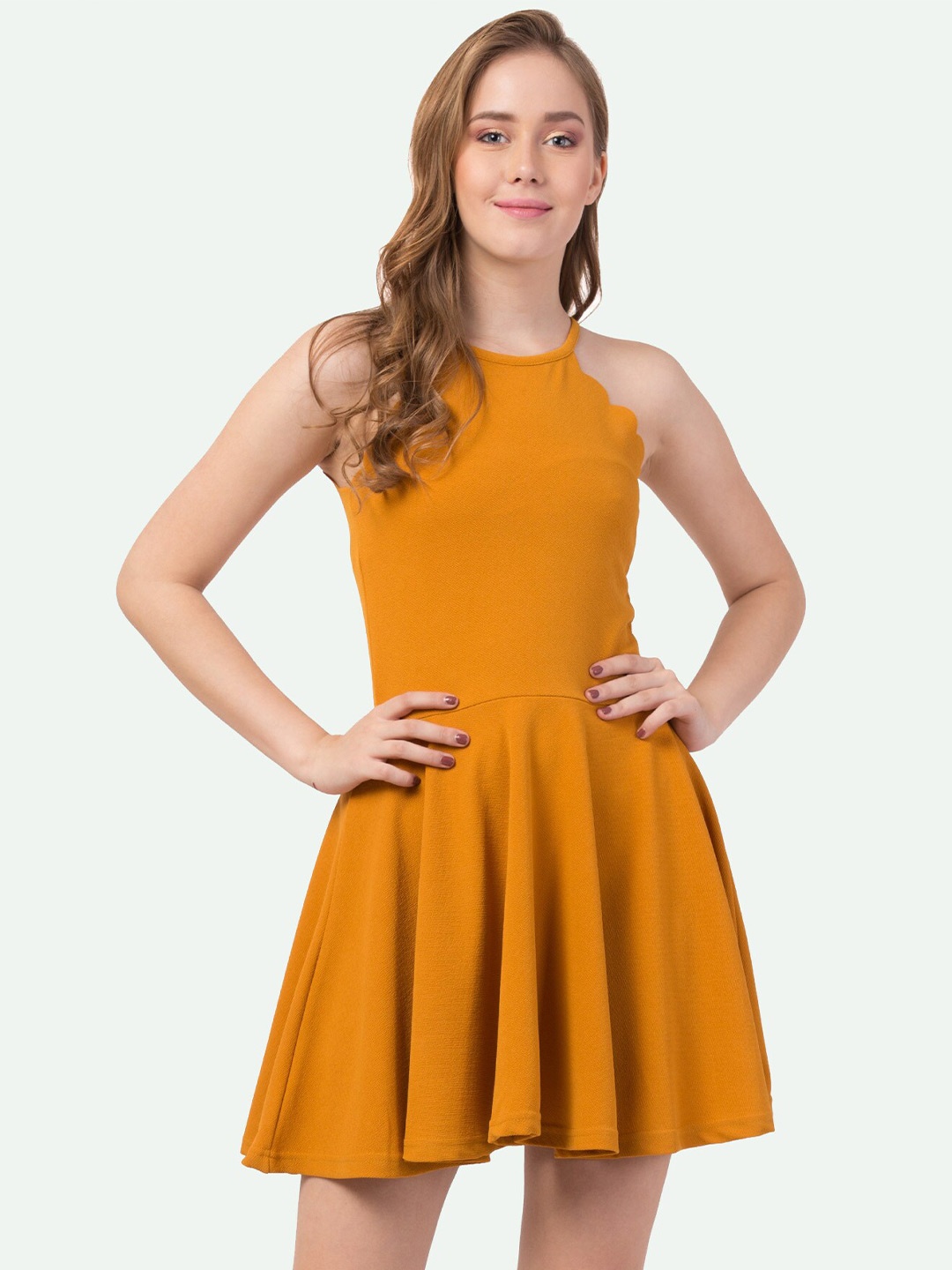 

Gaurgeous Women Mustard Yellow Halter Neck Dress