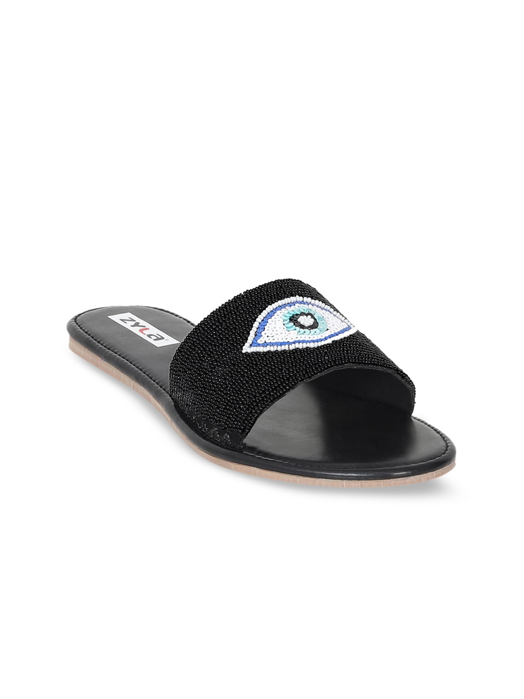 

Zyla Women Textured Open Toe Flats, Black