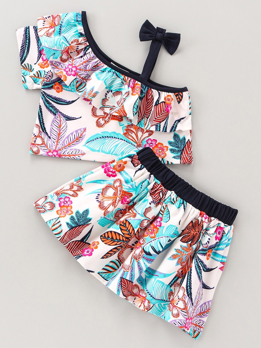 

CrayonFlakes Girls Printed Top with Skirt, Off white