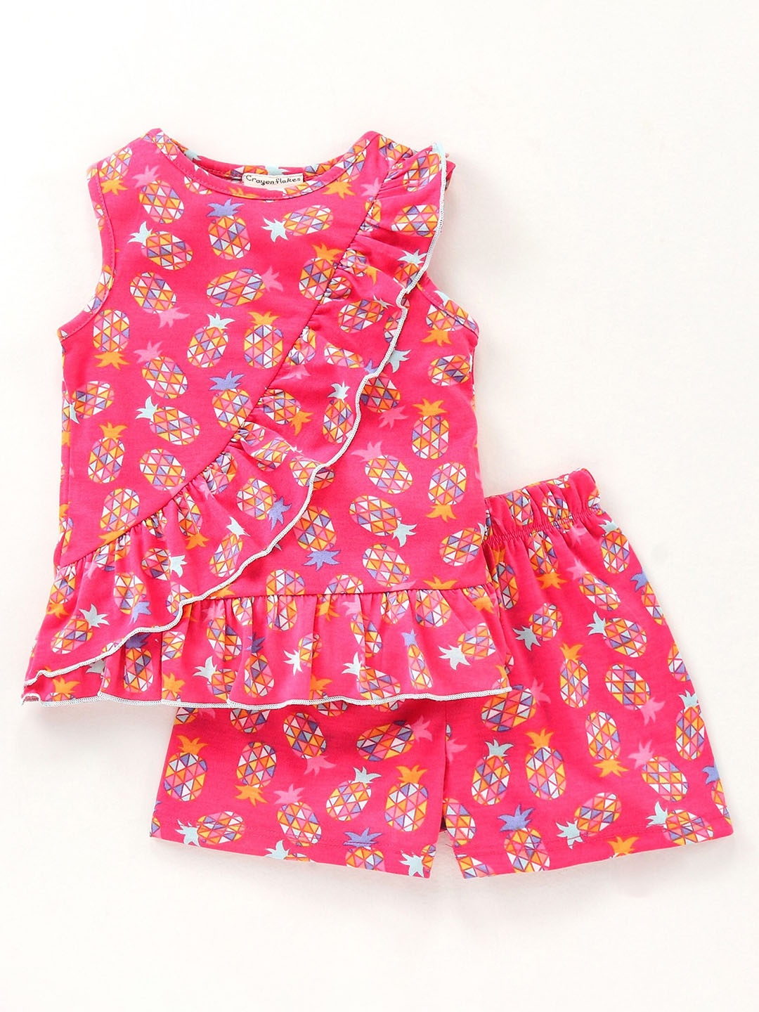 

CrayonFlakes Girls Printed Top with Shorts, Pink