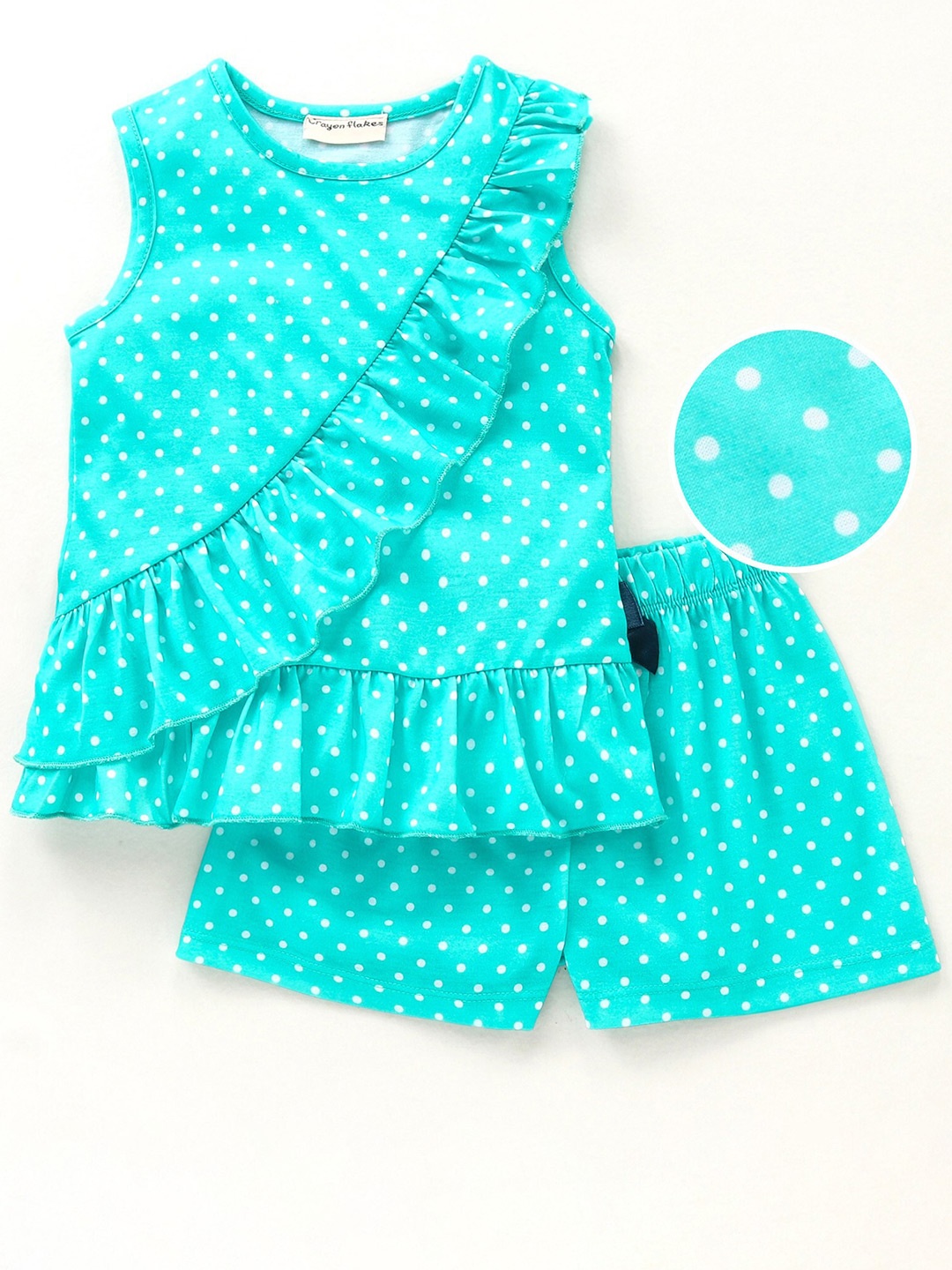 

CrayonFlakes Girls Printed Top with Shorts, Green