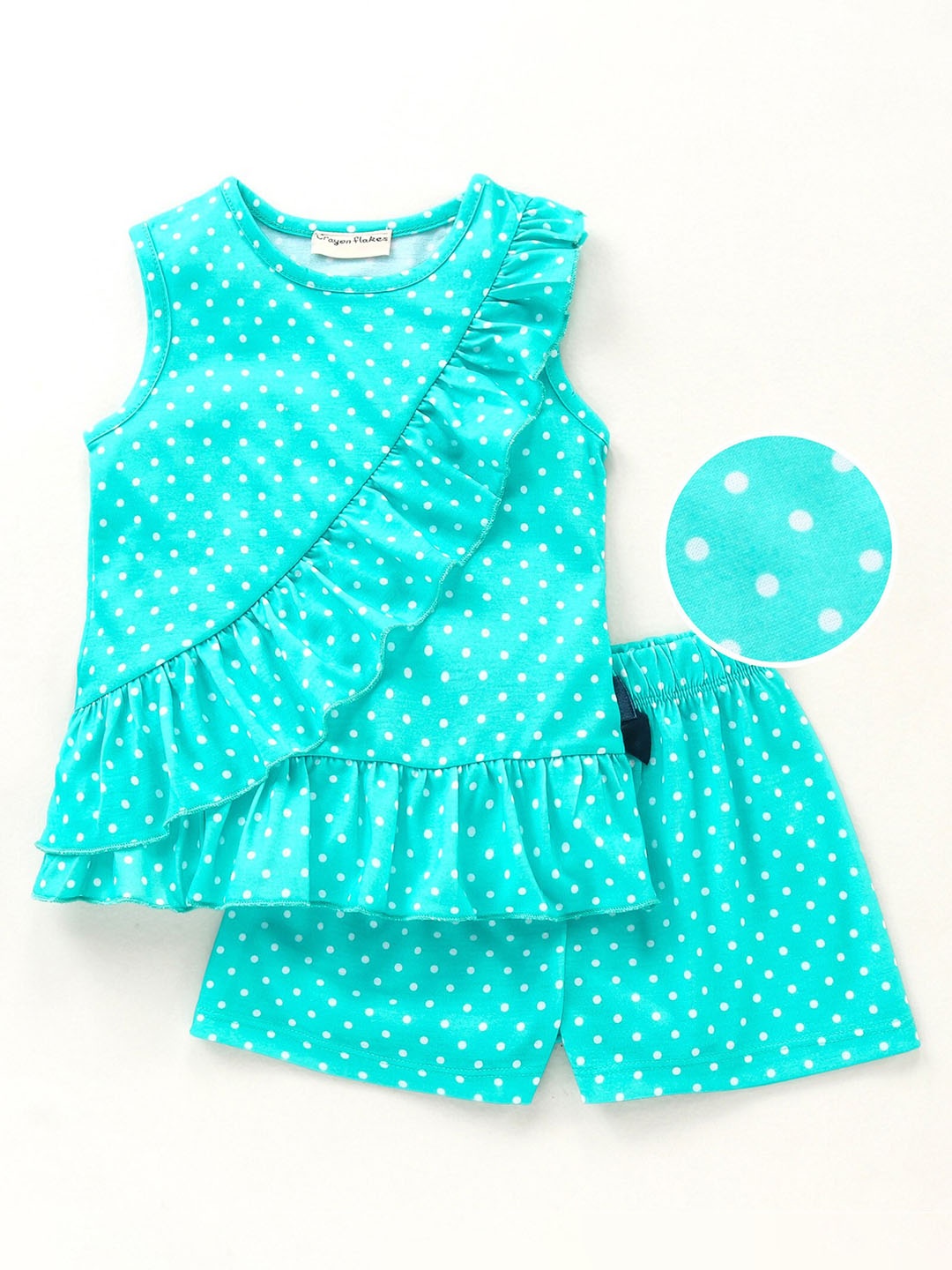 

CrayonFlakes Girls Printed Top with Shorts, Green