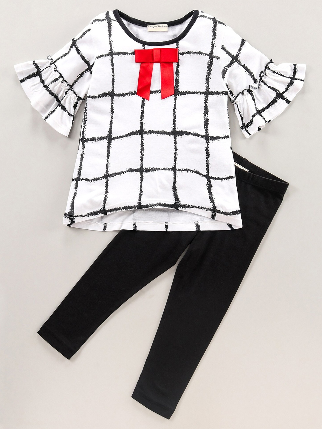 

CrayonFlakes Girls Printed Pure Cotton Top with Leggings, Off white