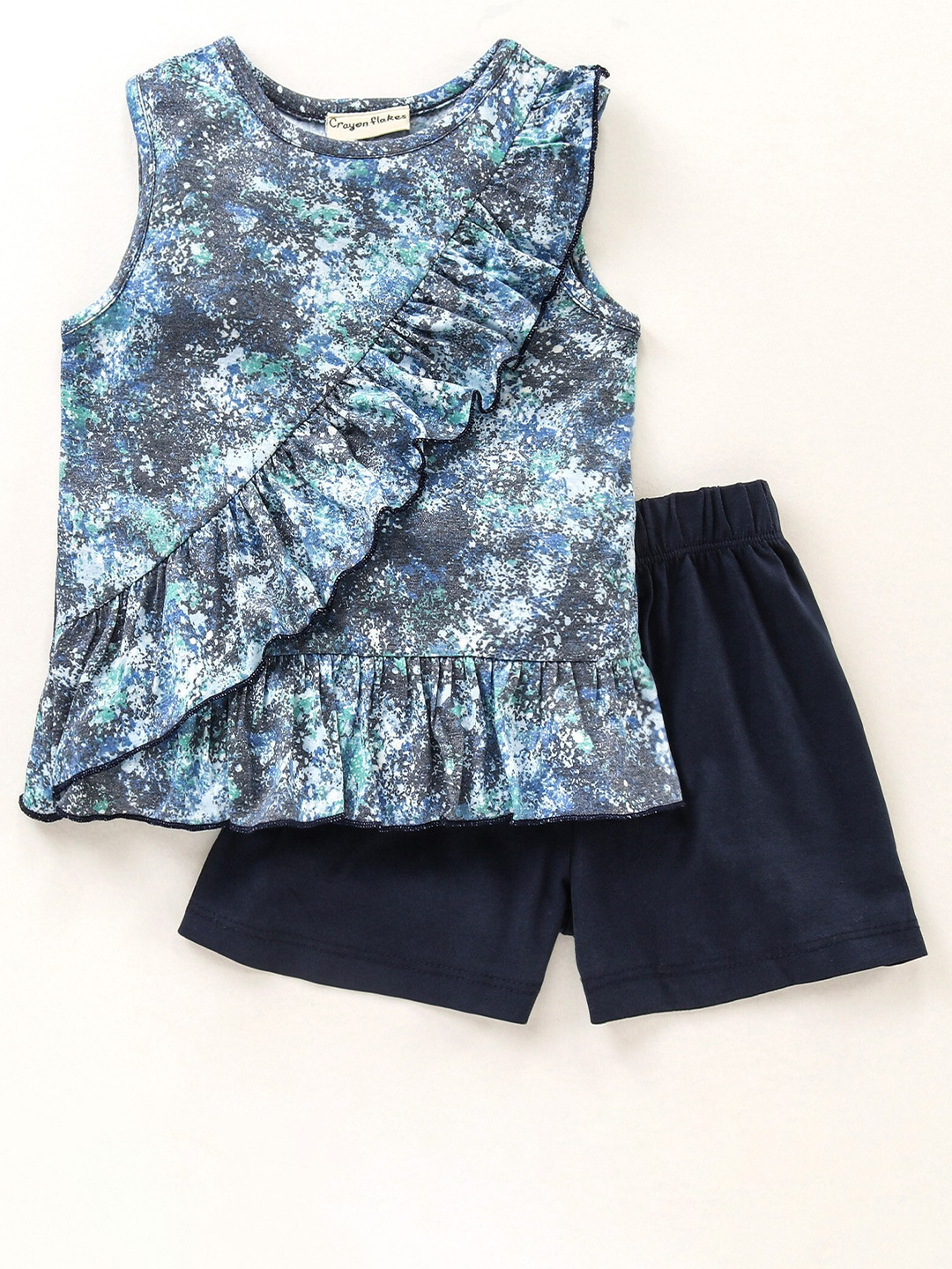 

CrayonFlakes Girls Blue & White Printed Top with Shorts