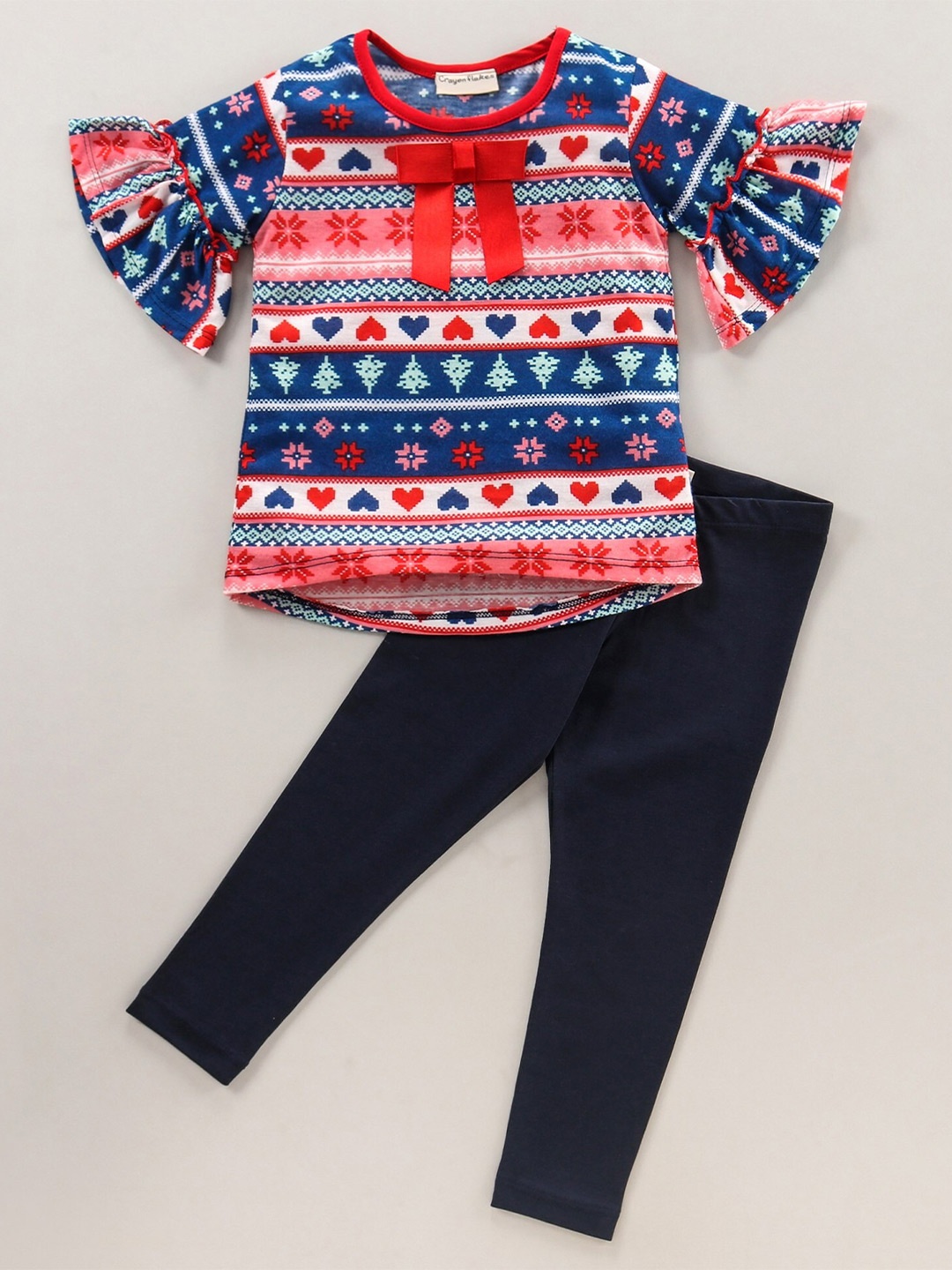 

CrayonFlakes Girls Printed Pure Cotton Top with Leggings, Blue