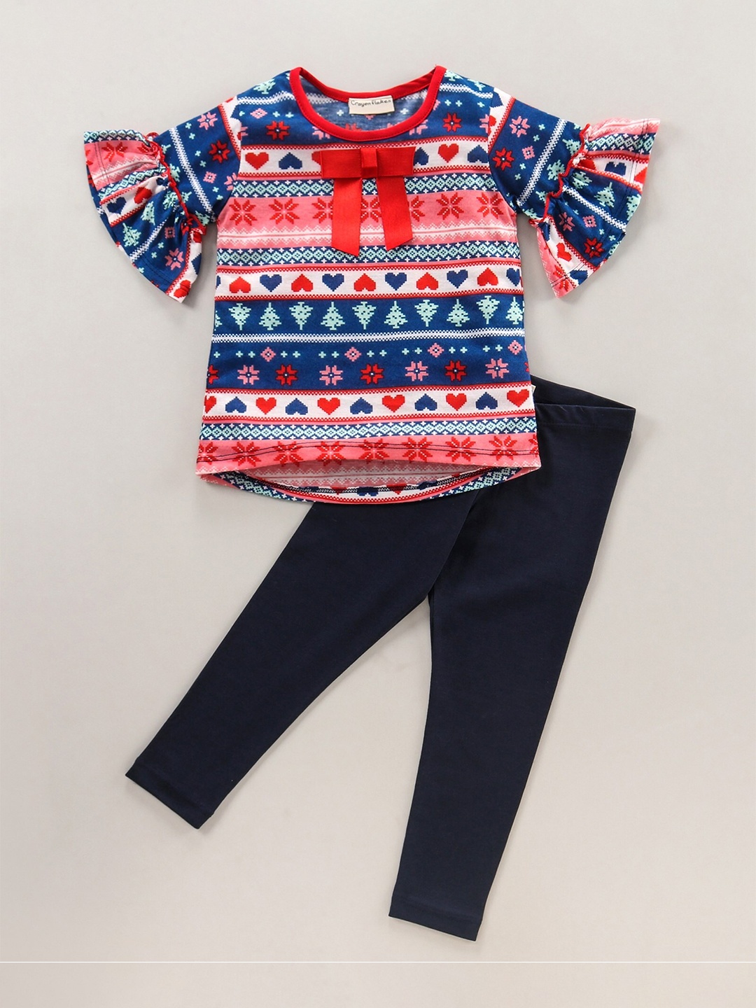 

CrayonFlakes Girls Printed Pure Cotton Top with Leggings, Blue
