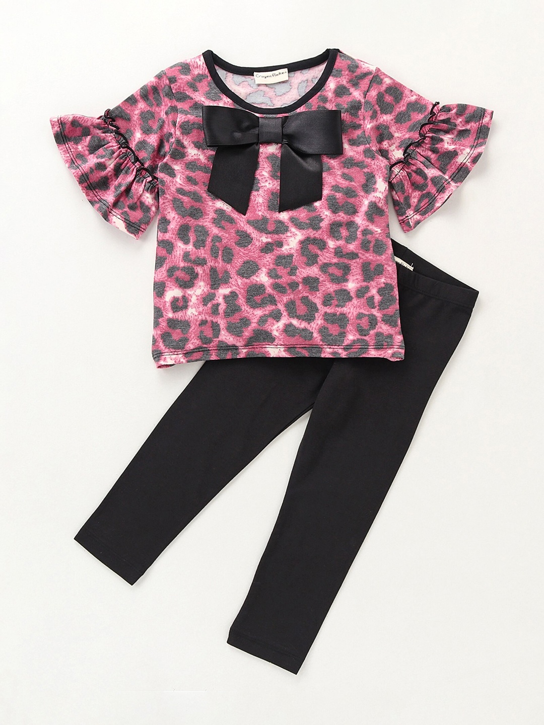 

CrayonFlakes Girls Printed Pure Cotton Top with Leggings, Pink