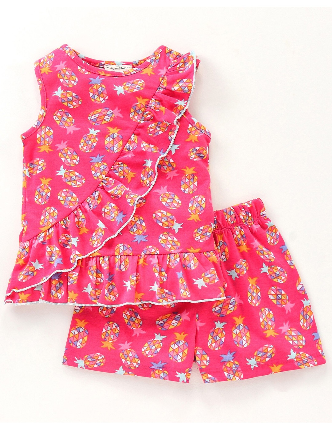 

CrayonFlakes Girls Printed Top with Shorts, Pink