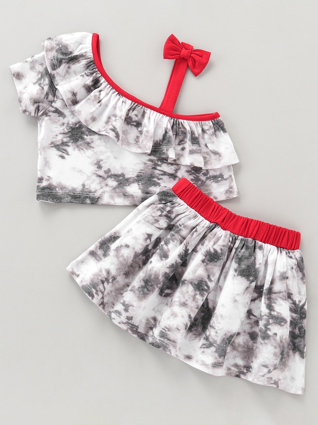 

CrayonFlakes Girls Printed Top with Skirt, Off white