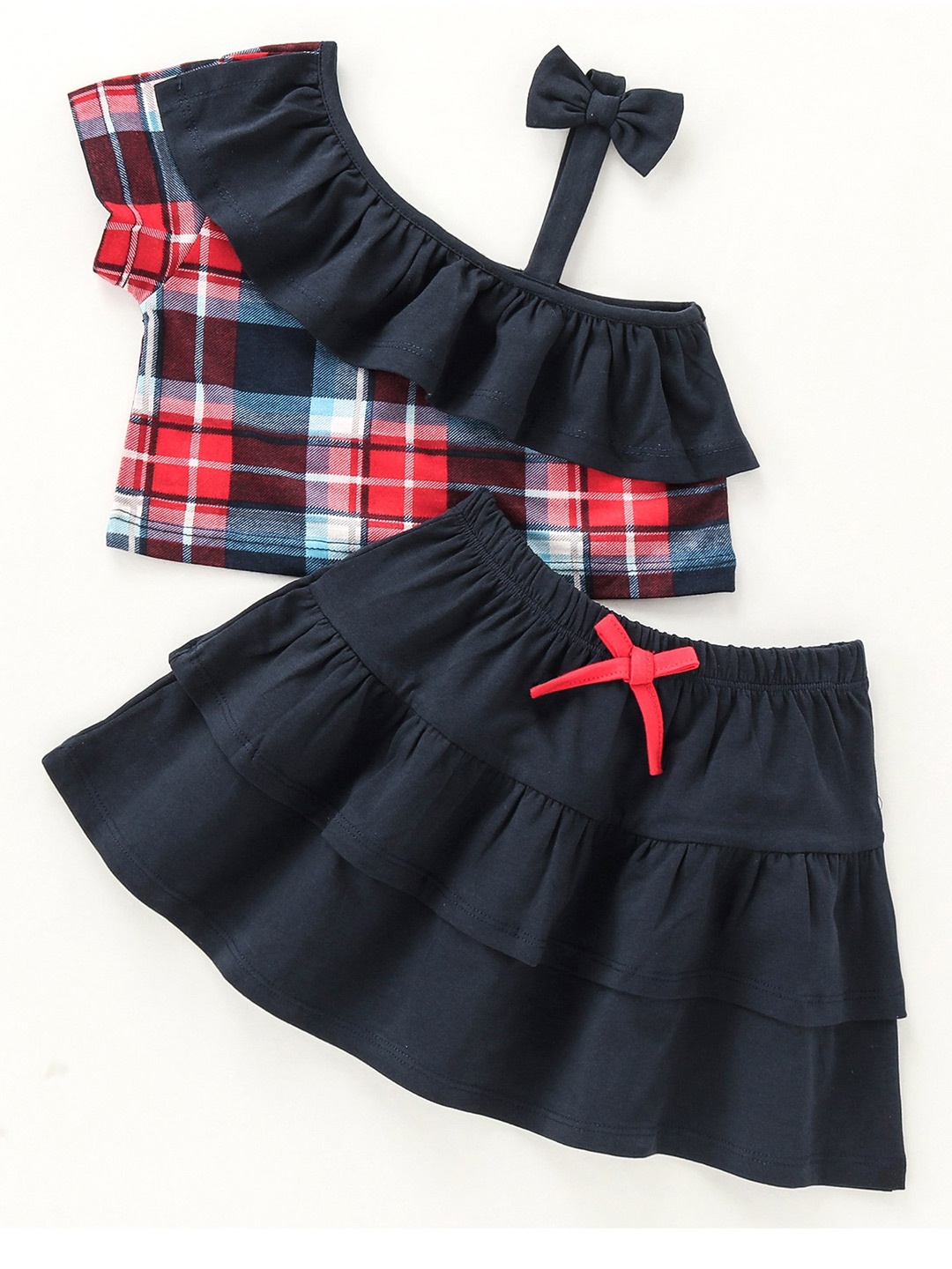 

CrayonFlakes Girls Checked Top with Skirt, Blue