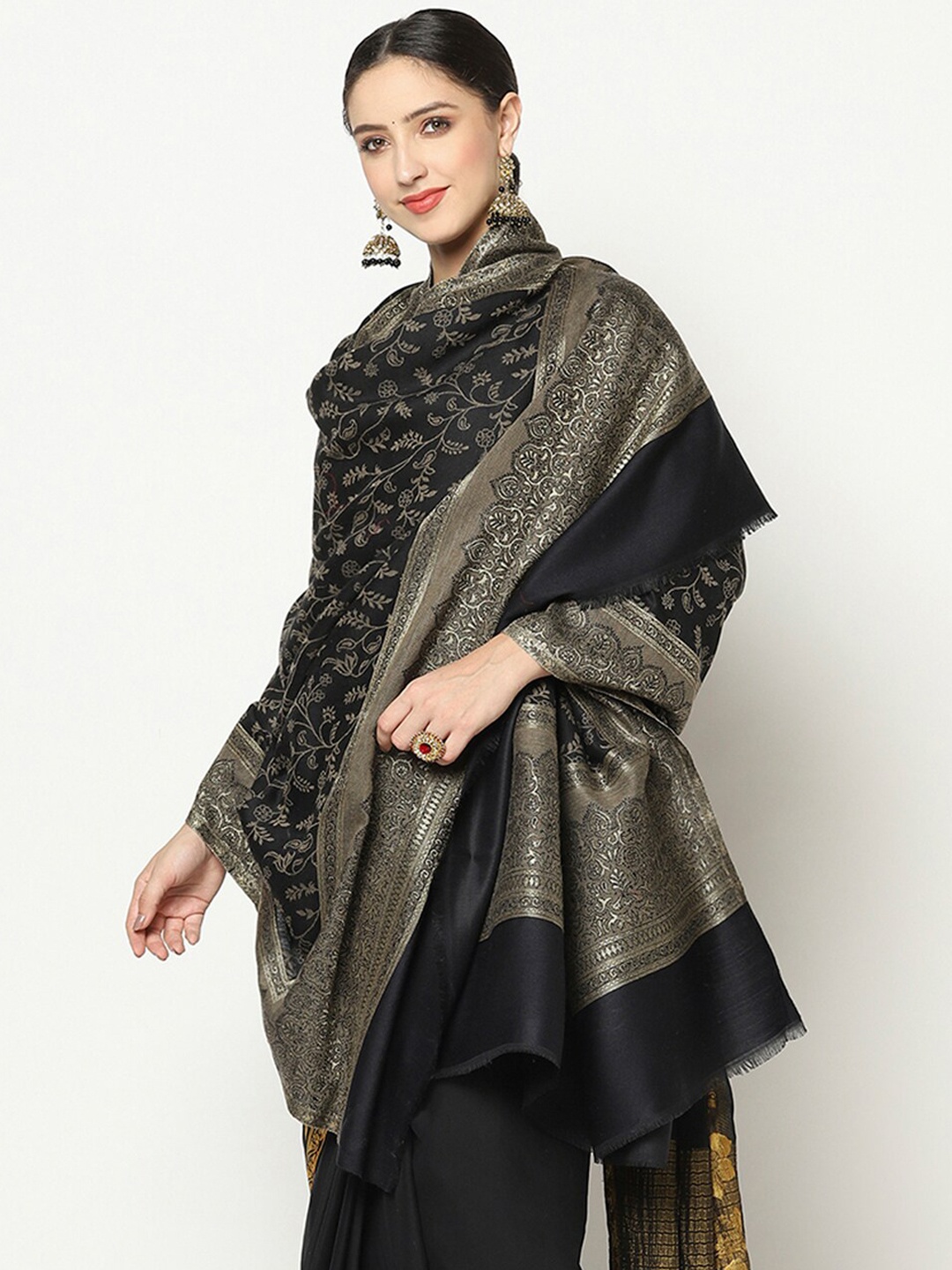 

La Vastraa Women Black Zari Woven Design Shawl