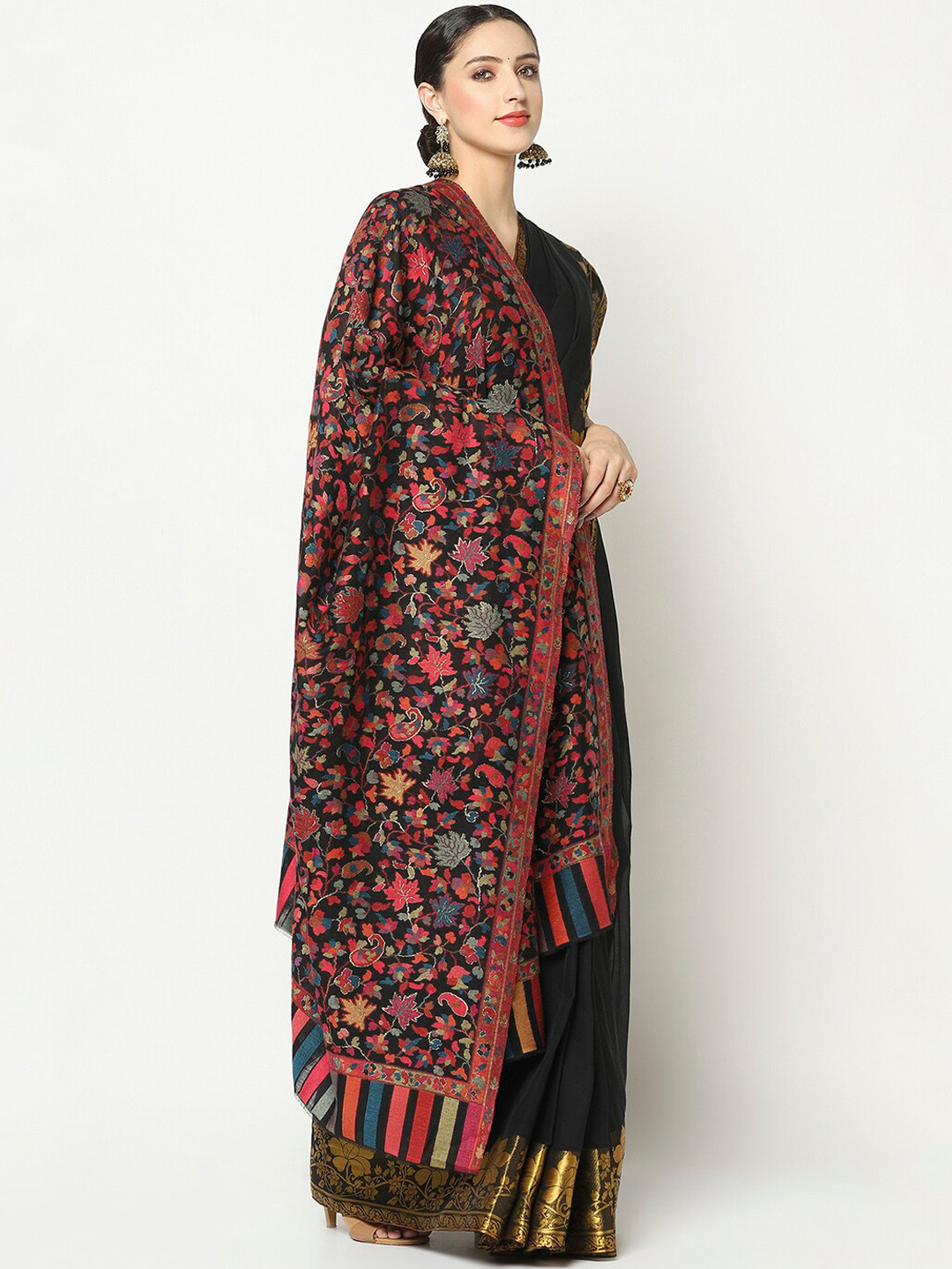 

La Vastraa Women Black Woven-Design Wool Shawl
