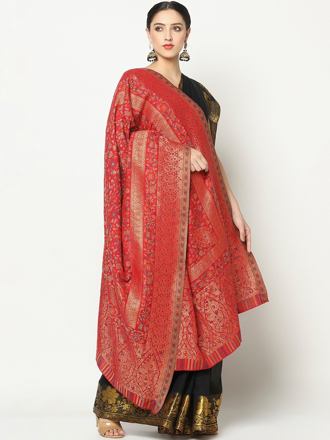 

La Vastraa Women Red Woven Design Pure Wool Shawl