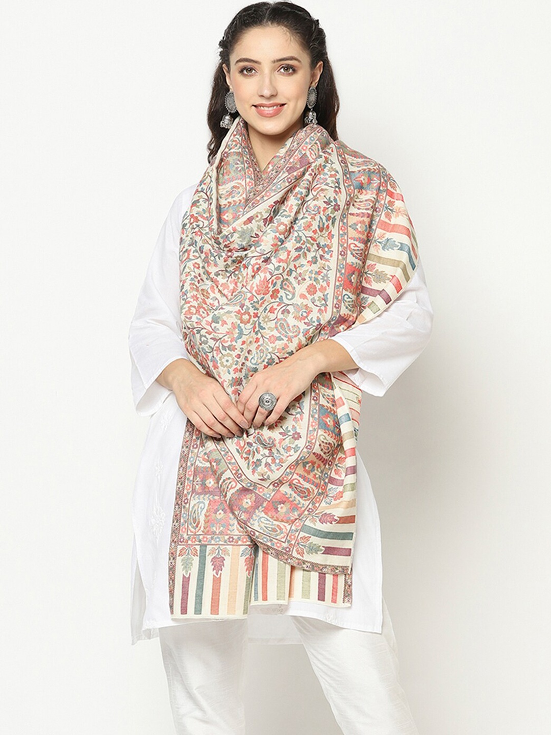 

La Vastraa Women White Woven Design Shawl