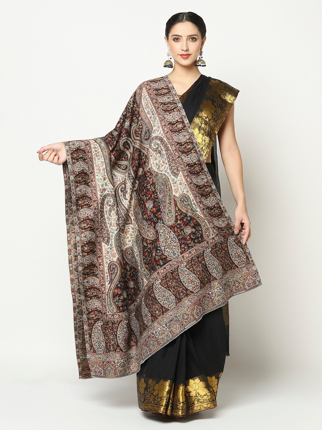 

La Vastraa Women Black & Coffee Brown Woven Design Shawl