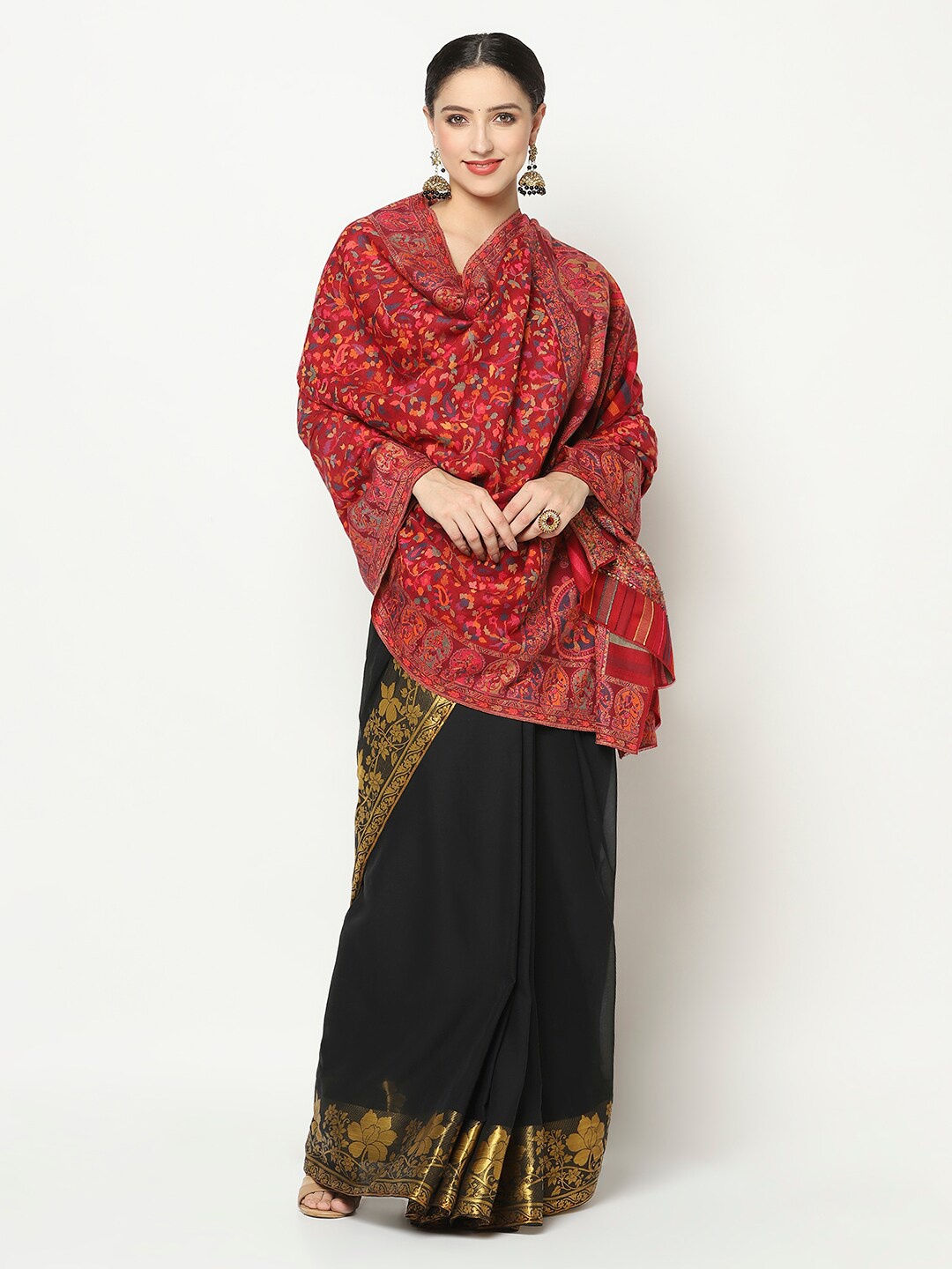 

La Vastraa Women Maroon Woven-Design Pure Wool Shawl
