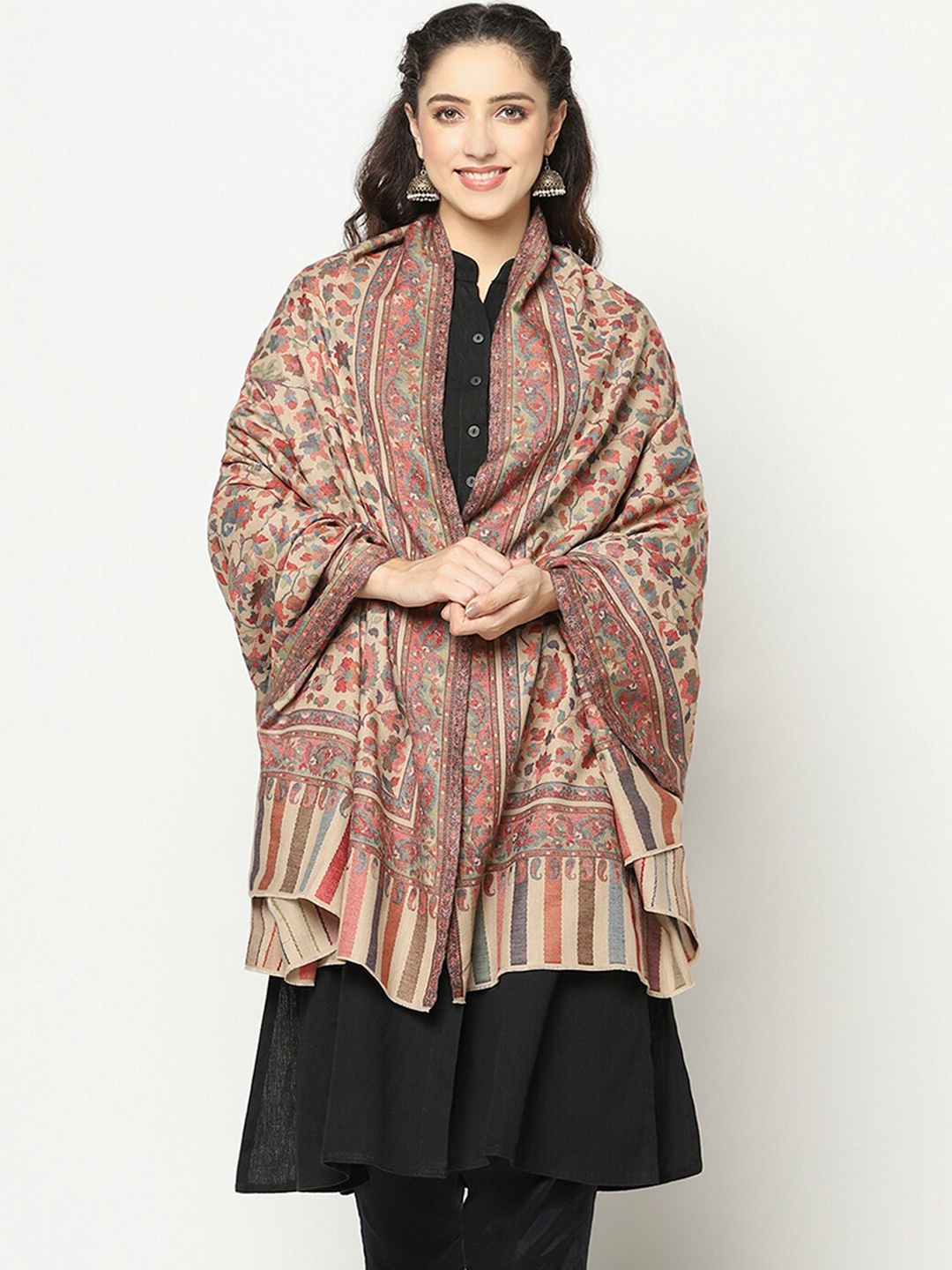 

La Vastraa Women Beige Woven Design Wool Shawl