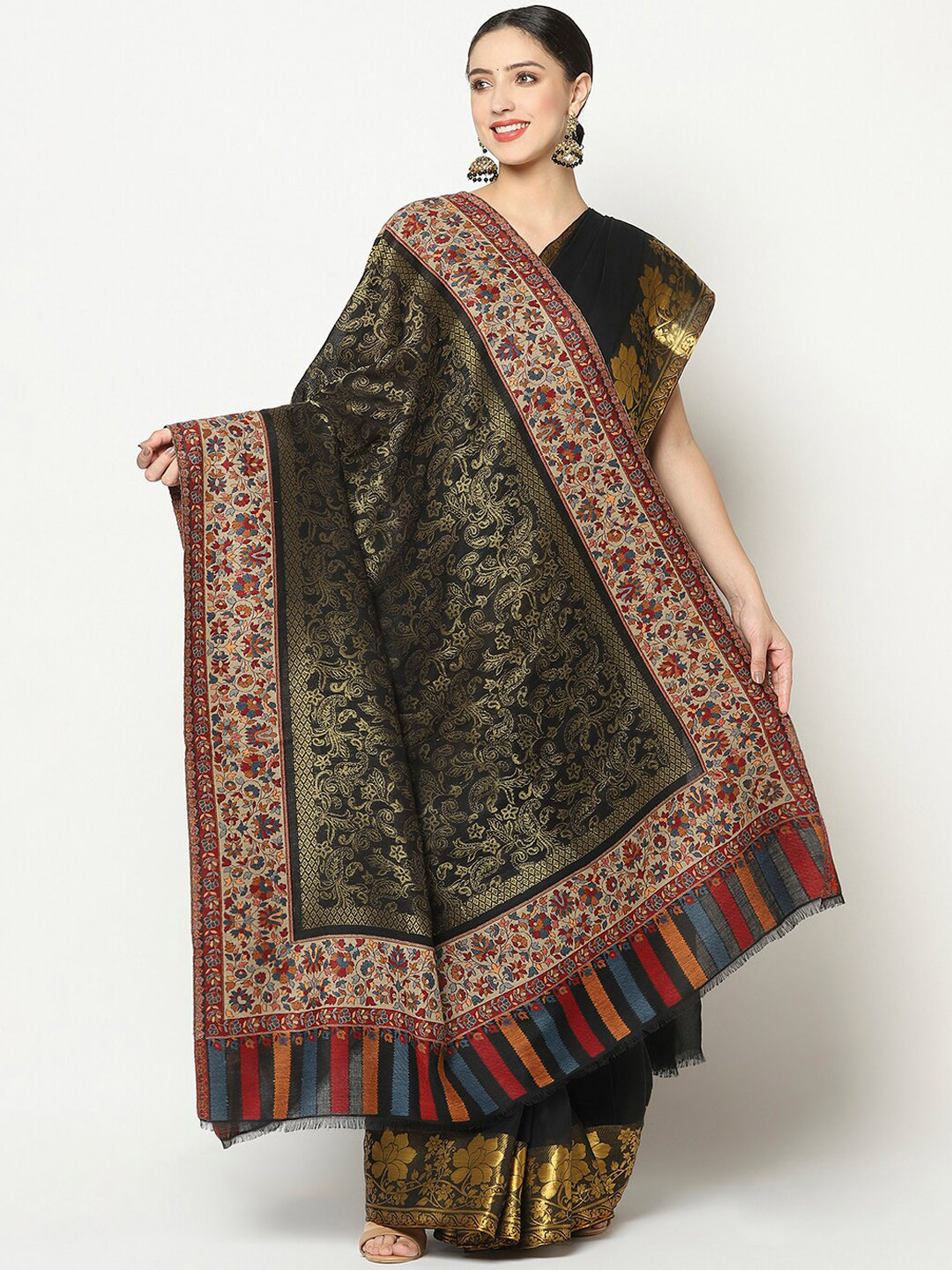 

La Vastraa Women Black All Over Zari Woven Design Shawl