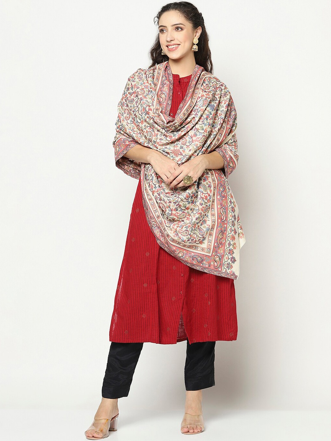 

La Vastraa Women White Woven Design Pure Wool Shawl